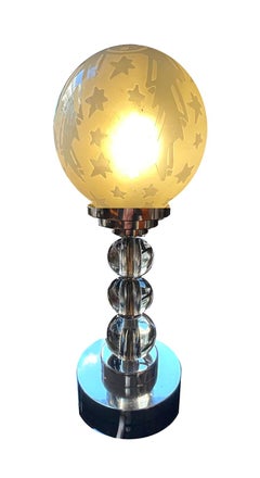 Elegant 1930 Art Deco Table Lamp with Glass Spheres and Chrome Base