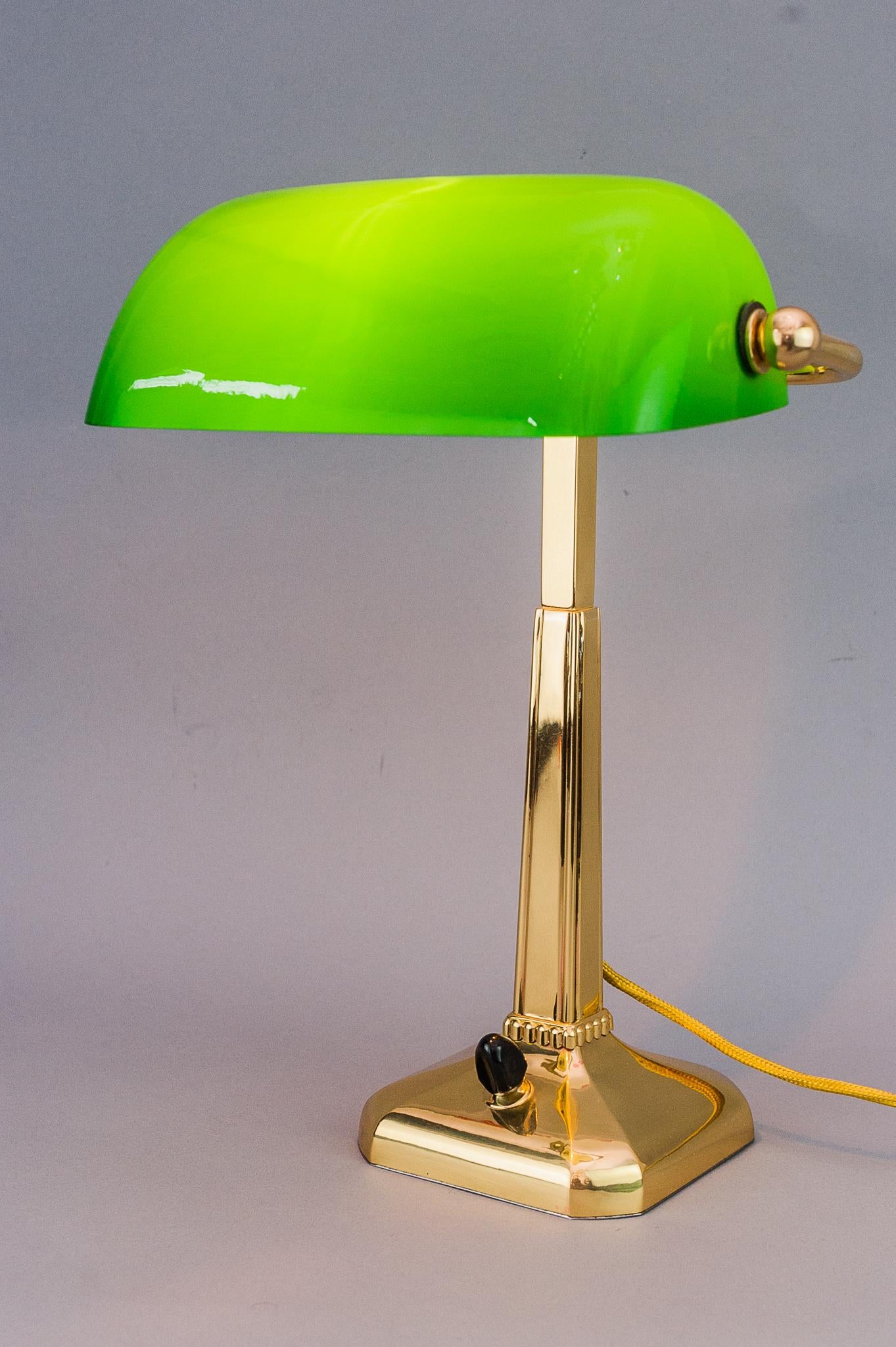 Lacquered Art Deco Table Lamp with Green Shade