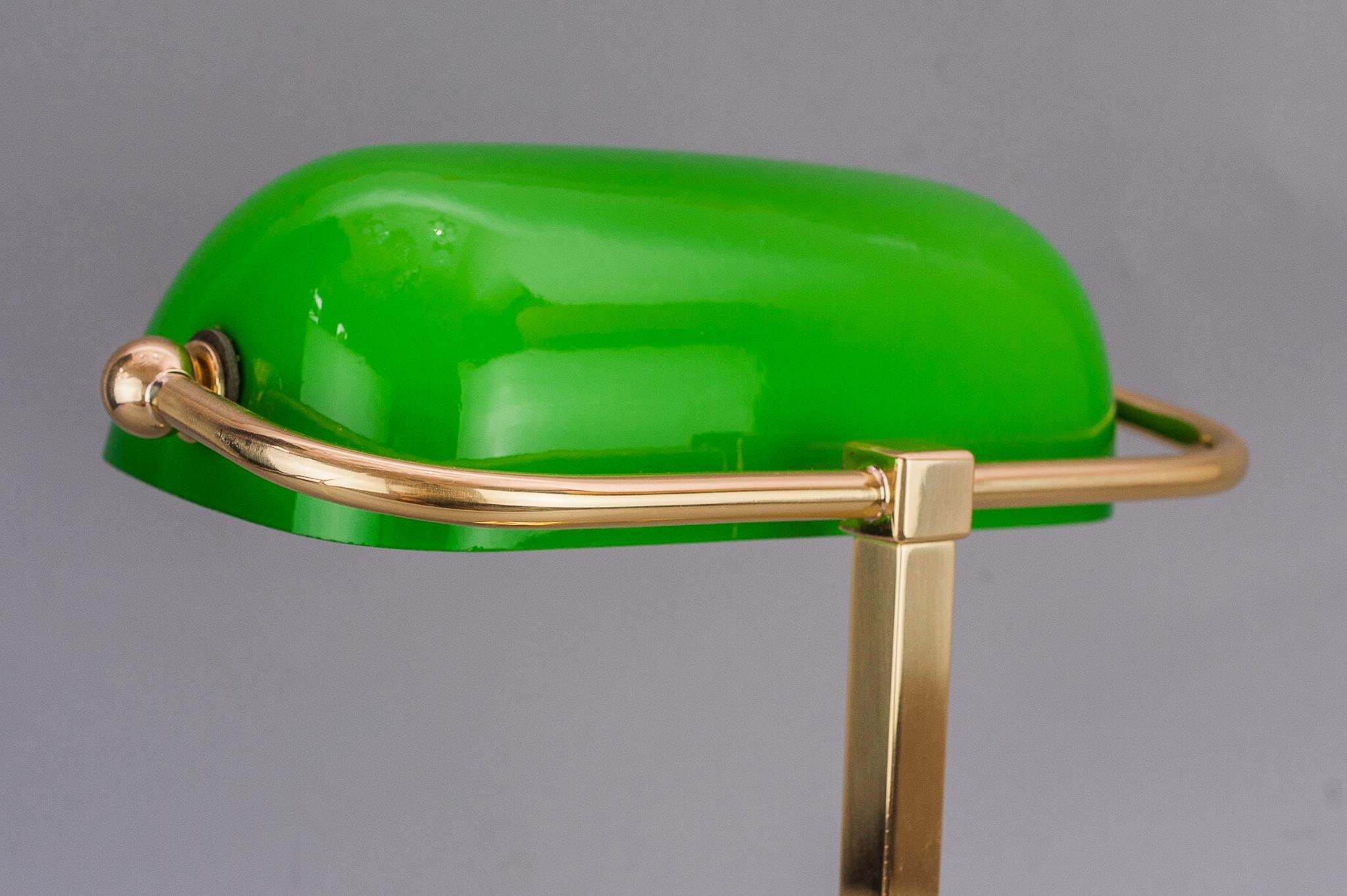 Brass Art Deco Table Lamp with Green Shade