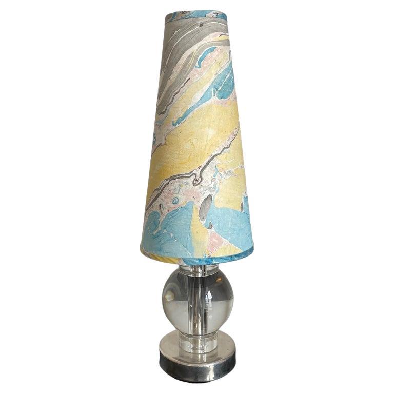 Art Deco Table Lamp With Lamp Shade In Hand Marbled Silk For Sale