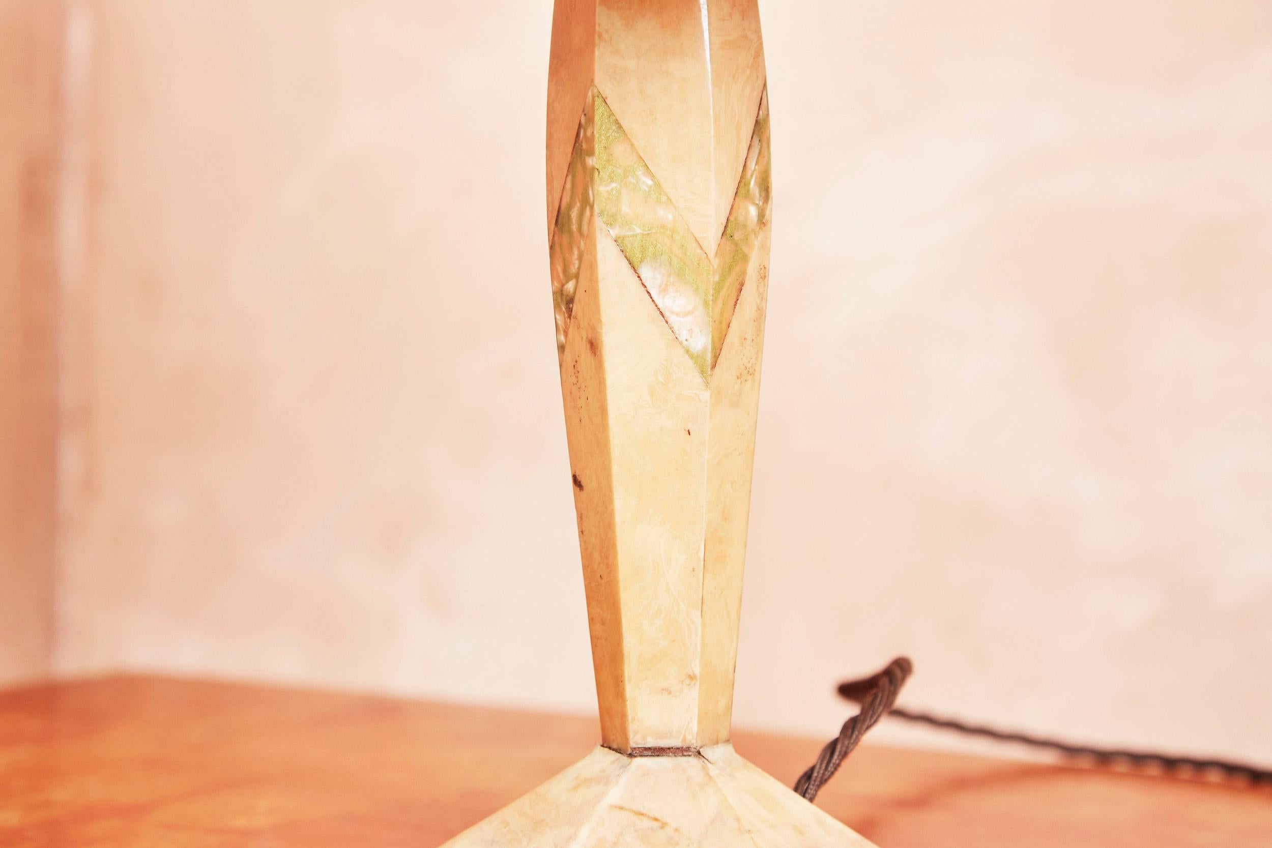 Mother-of-Pearl Art Deco Table Lamp With Mother Of Pearl Inlay And Pleated Shade, 1930s For Sale