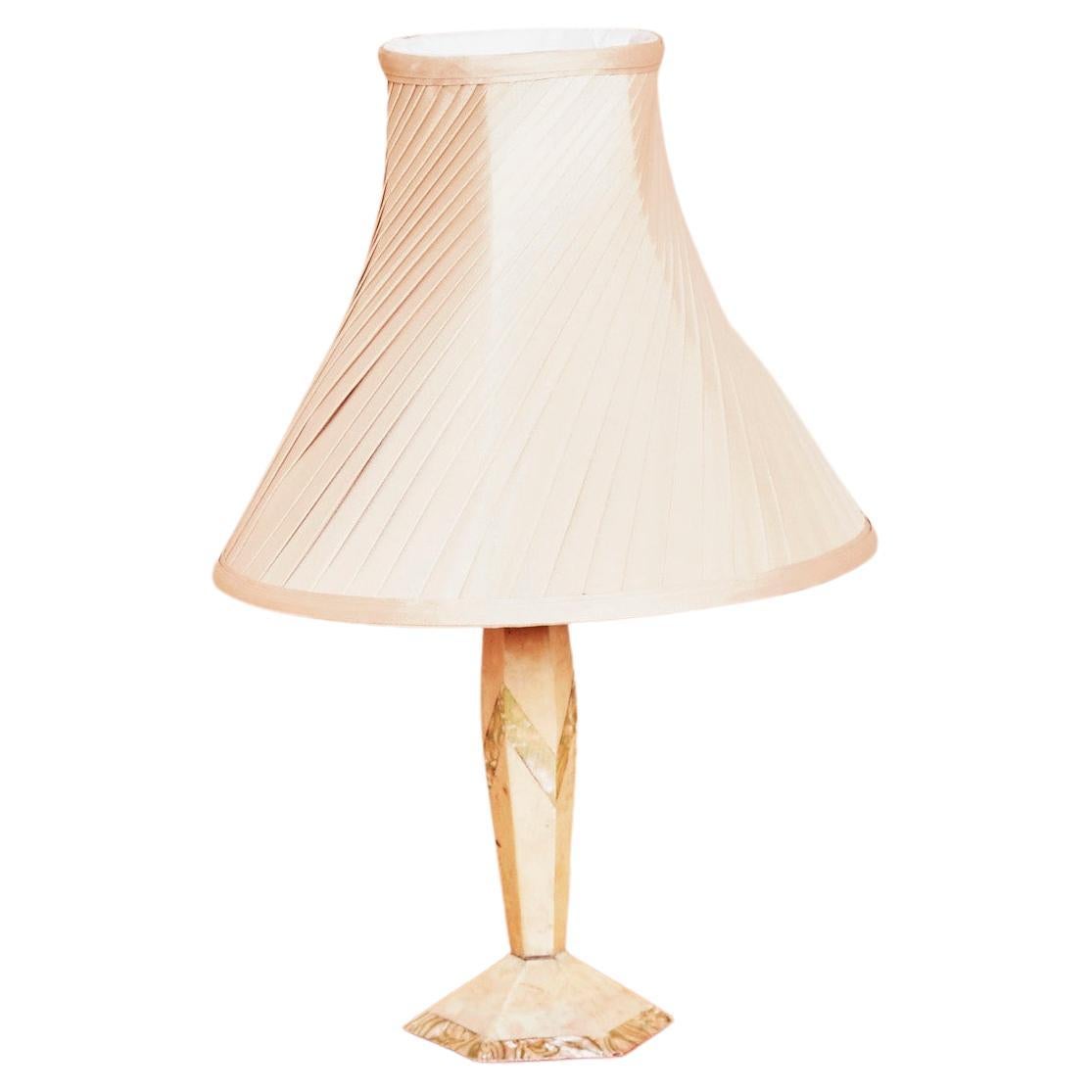 Art Deco Table Lamp With Mother Of Pearl Inlay And Pleated Shade, 1930s