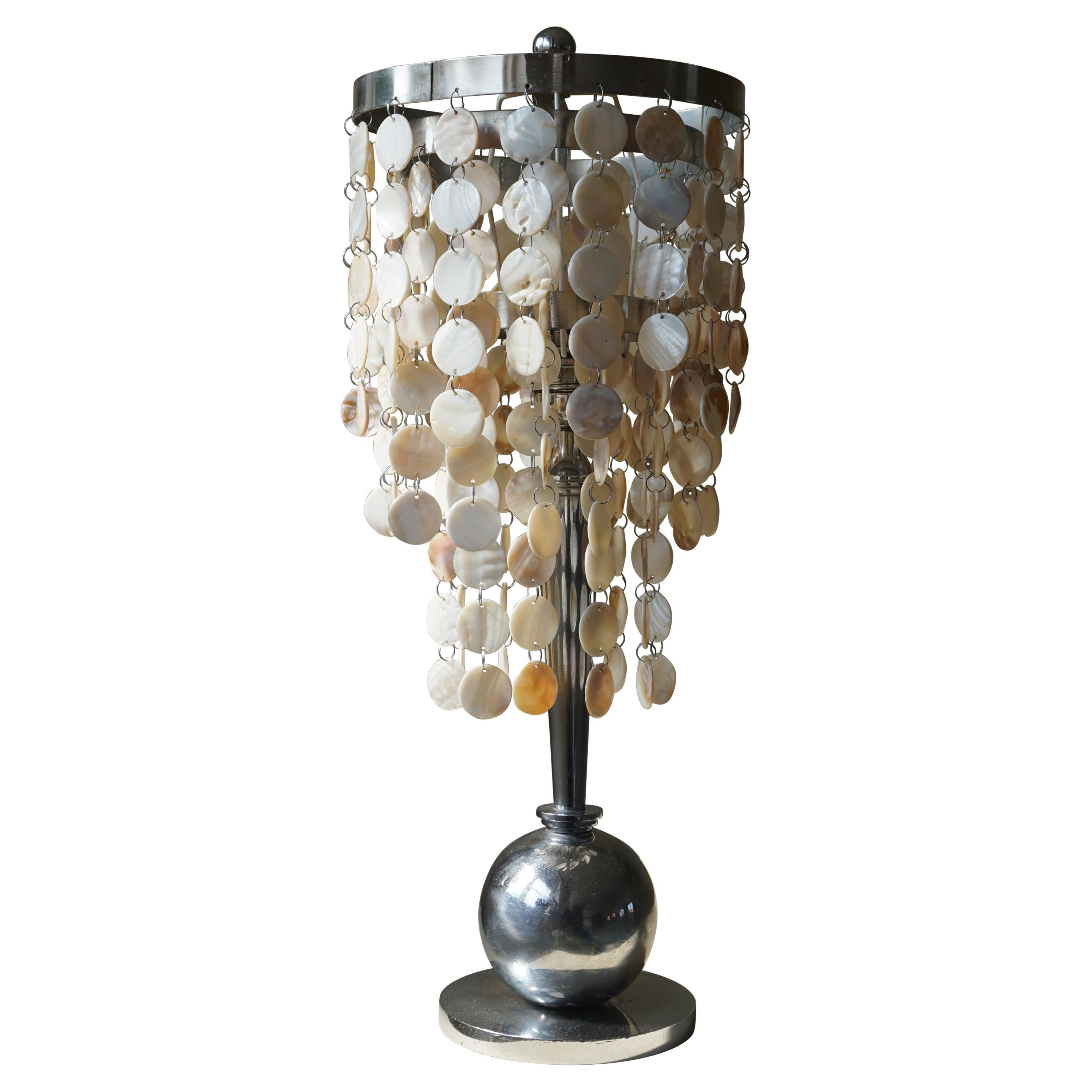 Art Deco Table Lamp with Mother of Pearls Top and Funkis Style Frame