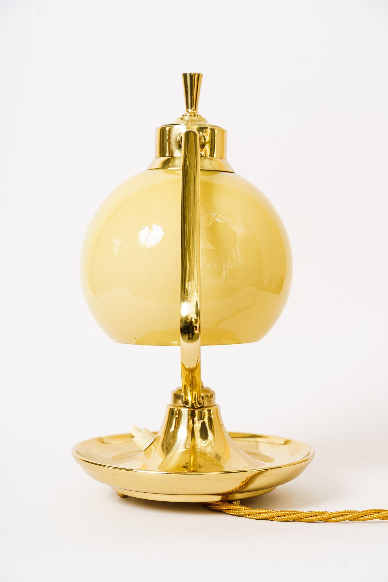 Brass Art Deco Table Lamp with Opal Glass Shade Vienna, circa 1920s