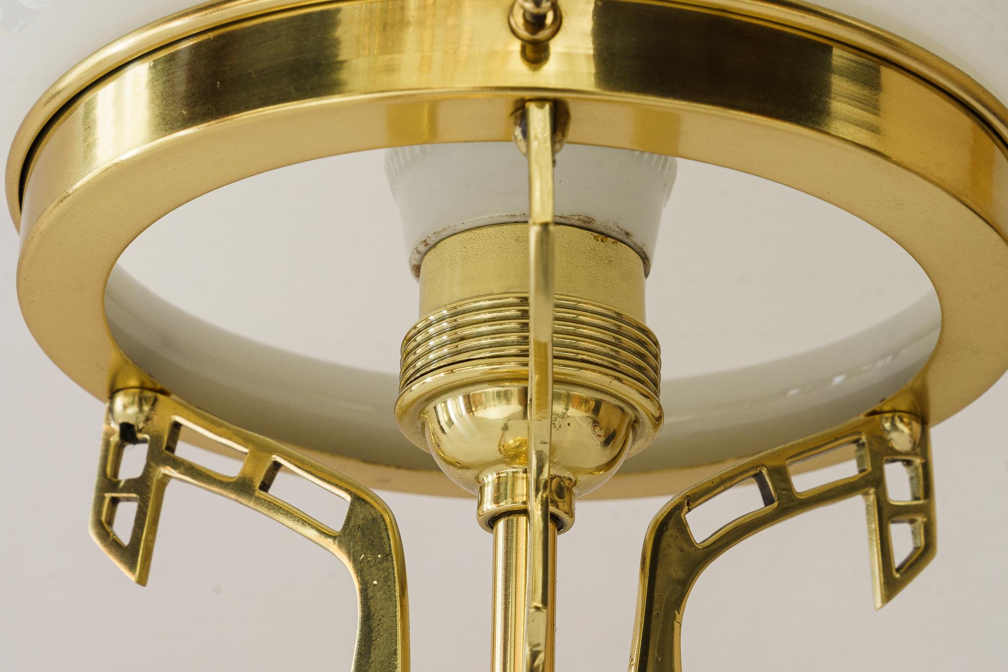 Brass Art Deco Table lamp with opal glass shade vienna around 1920s For Sale