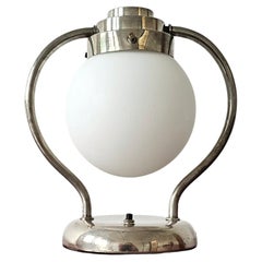 Art Deco Table Lamp with opaline glass ball shade and chrome stand, Germany 1930
