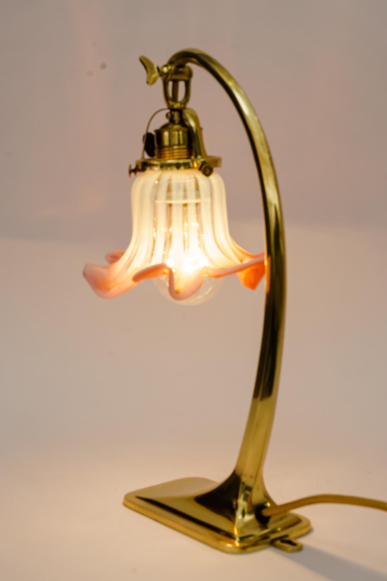 Art Deco Table Lamp with Opaline Glass Shade Vienna Around 1920s 4