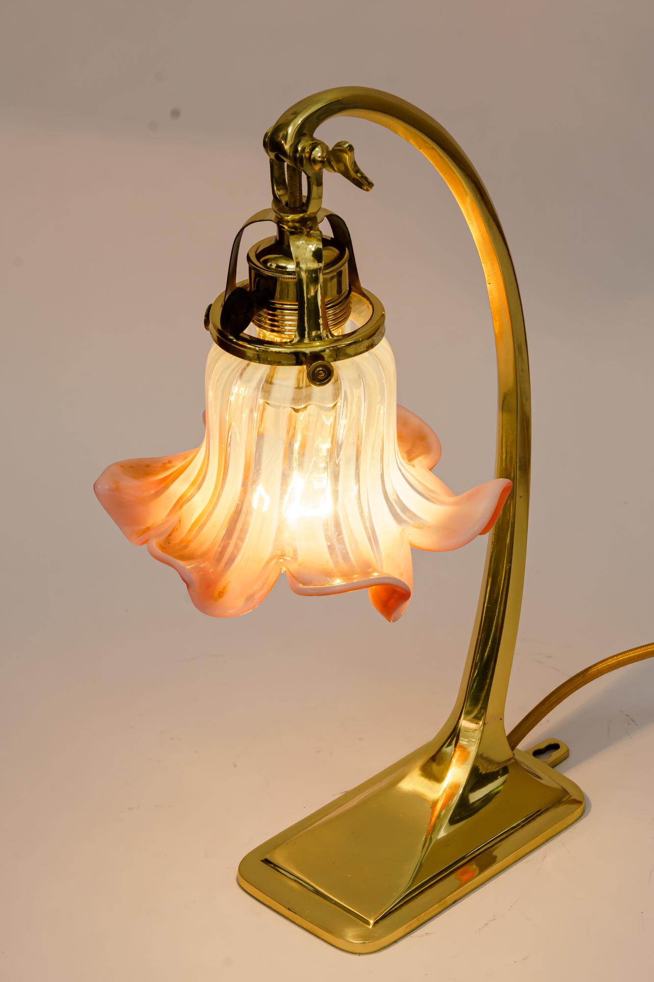 Art Deco Table Lamp with Opaline Glass Shade Vienna Around 1920s 1