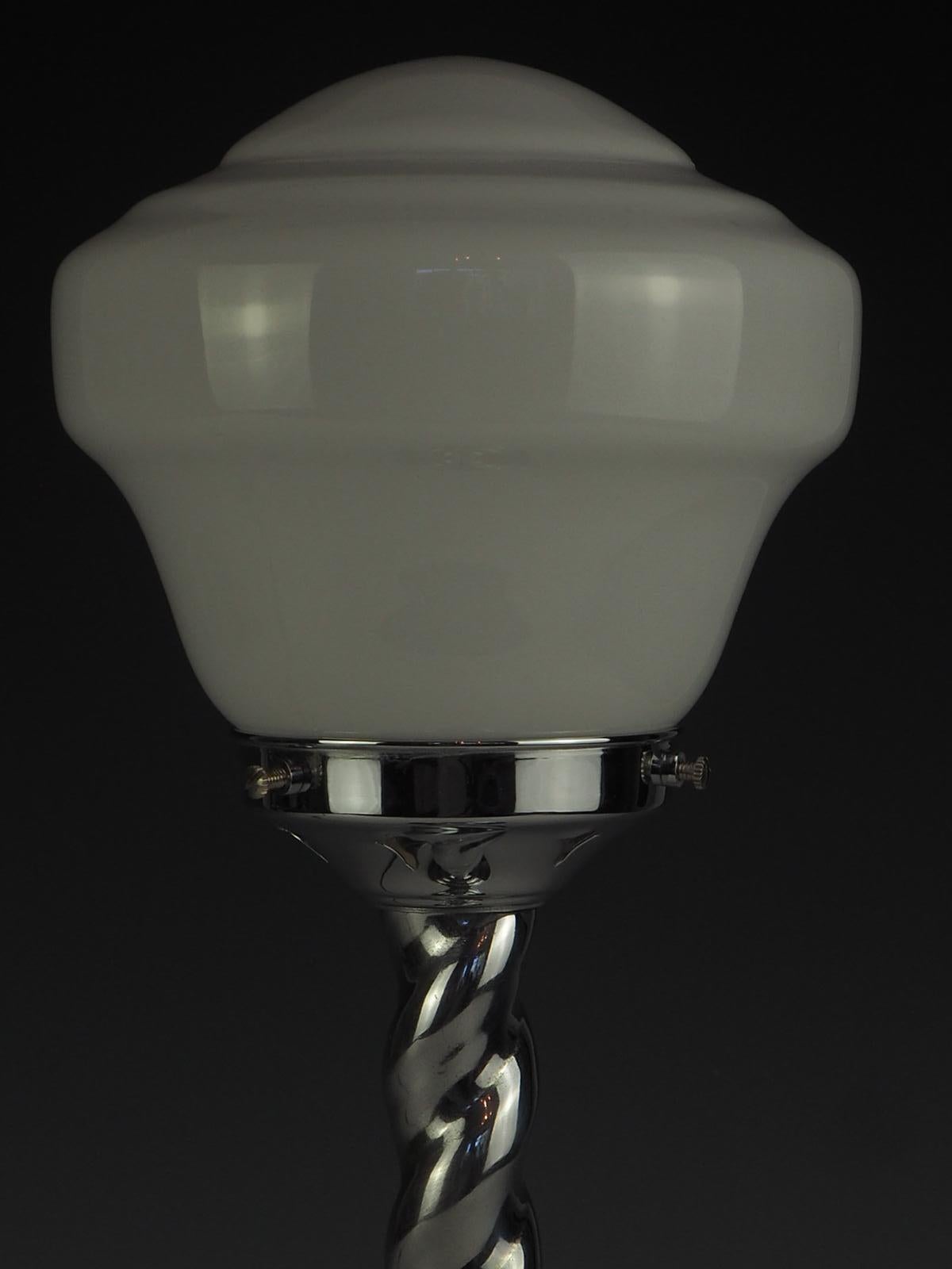 Opaline Glass Art Deco Table Lamp with Opaline Globe