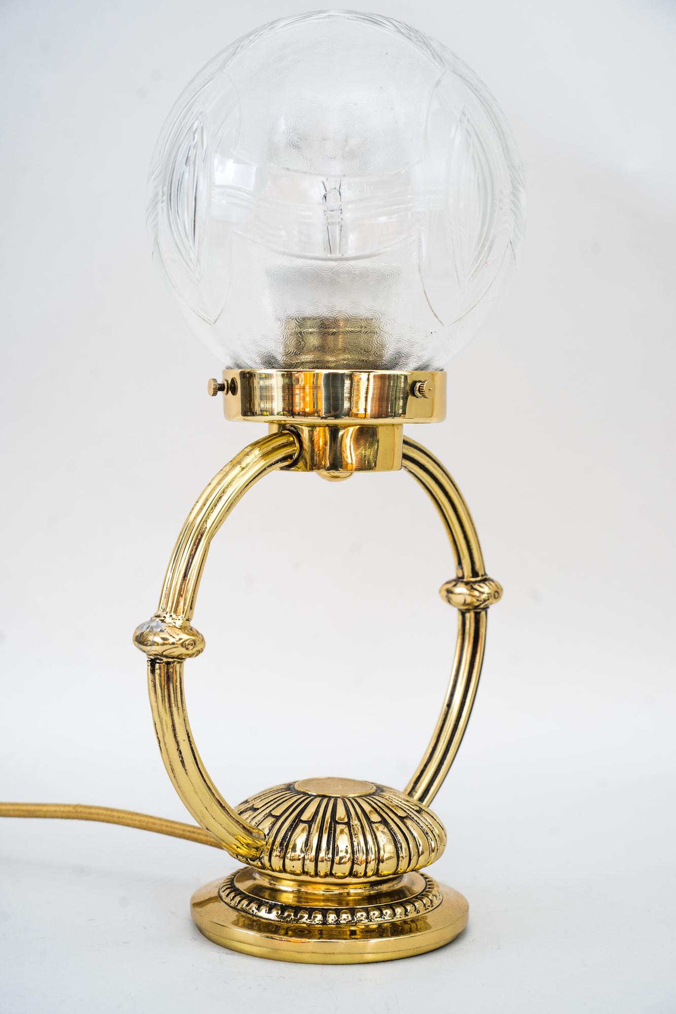 Austrian Art Deco Table Lamp with Original Cut Glass Shade Vienna Around 1920s