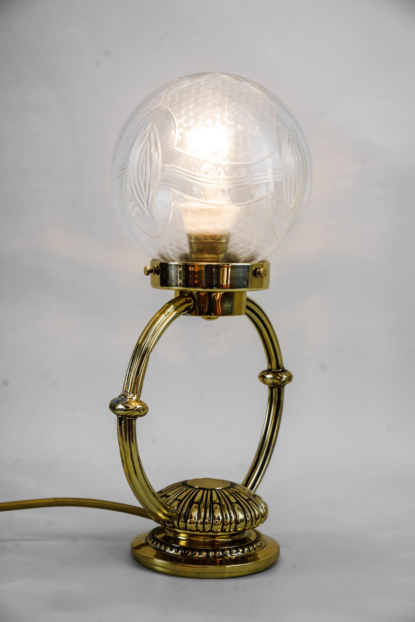 Lacquered Art Deco Table Lamp with Original Cut Glass Shade Vienna Around 1920s