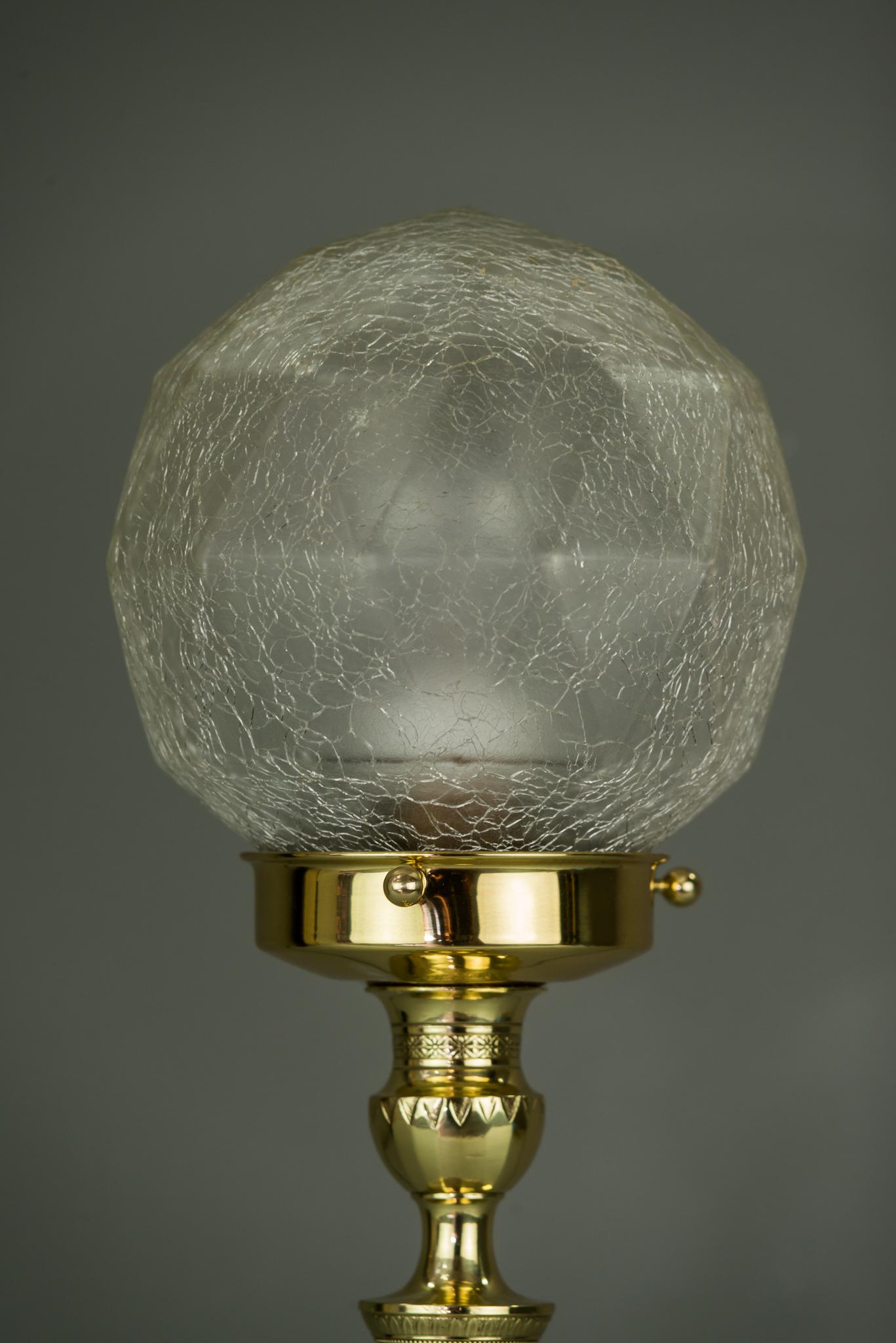 Brass Art Deco Table Lamp with Original Glass Shade, circa 1920s
