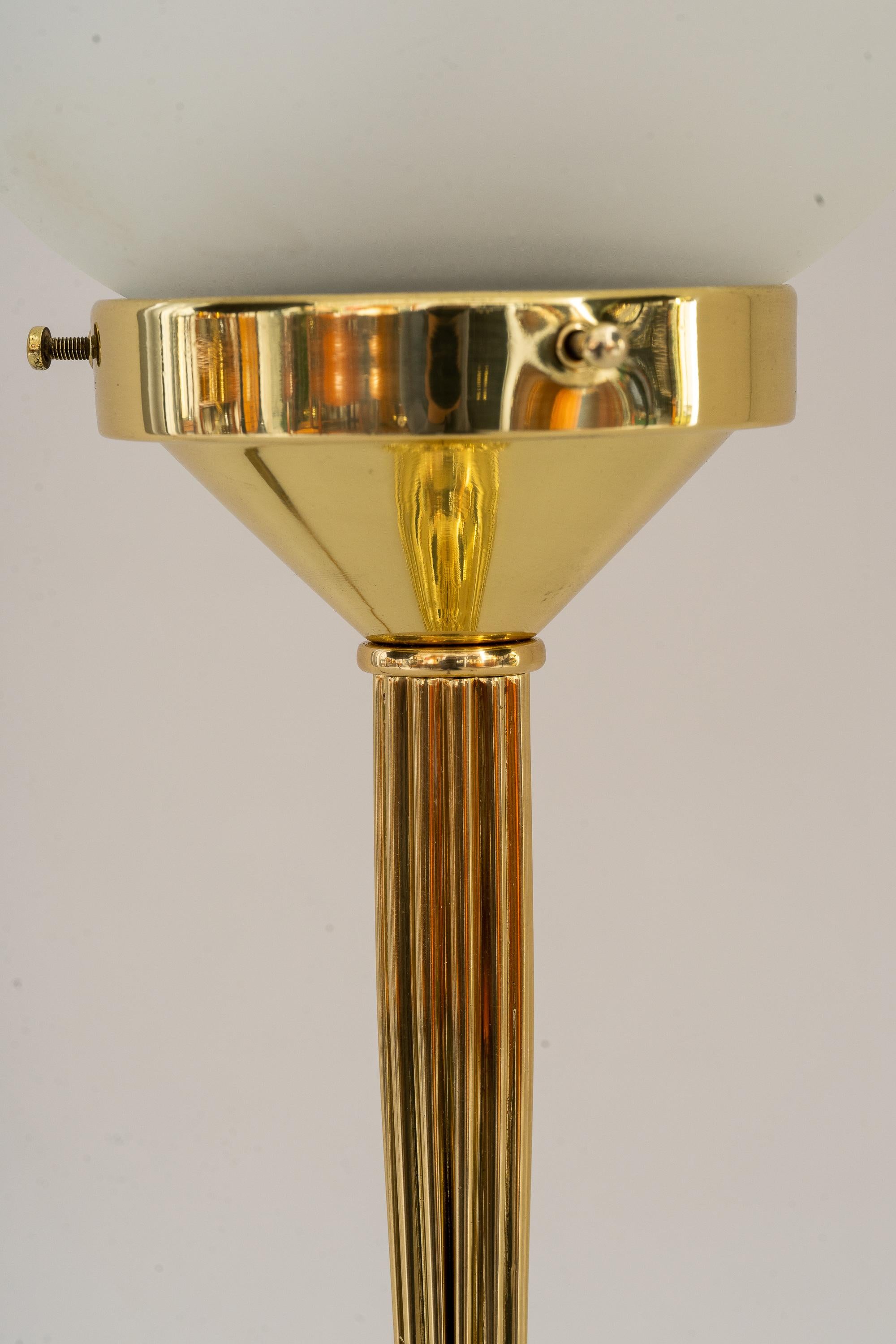 Brass Art Deco Table Lamp with Original Glass Shade Around 1920s