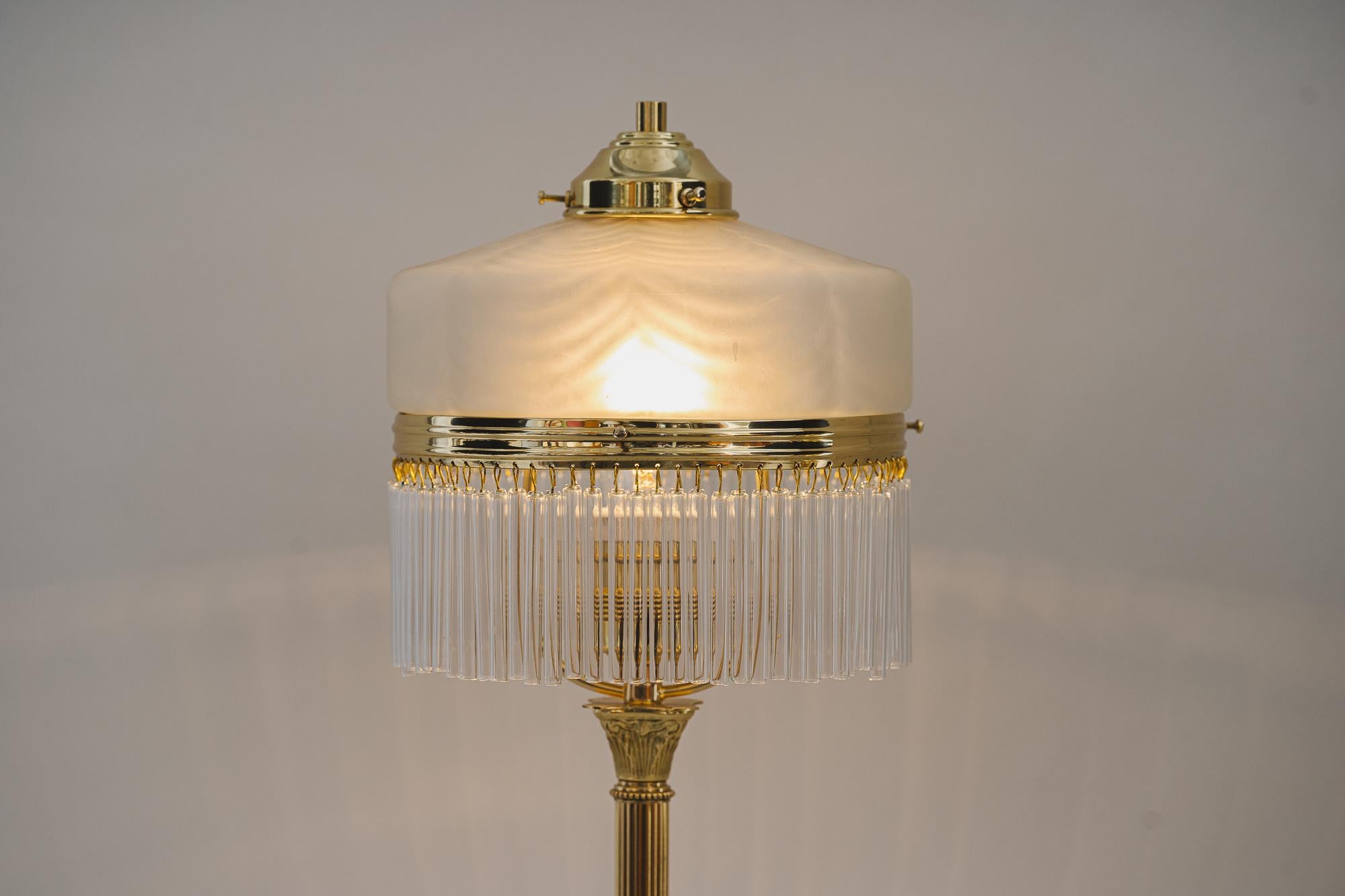 Brass Art Deco Table Lamp with Original Glass Shade Around 1920s