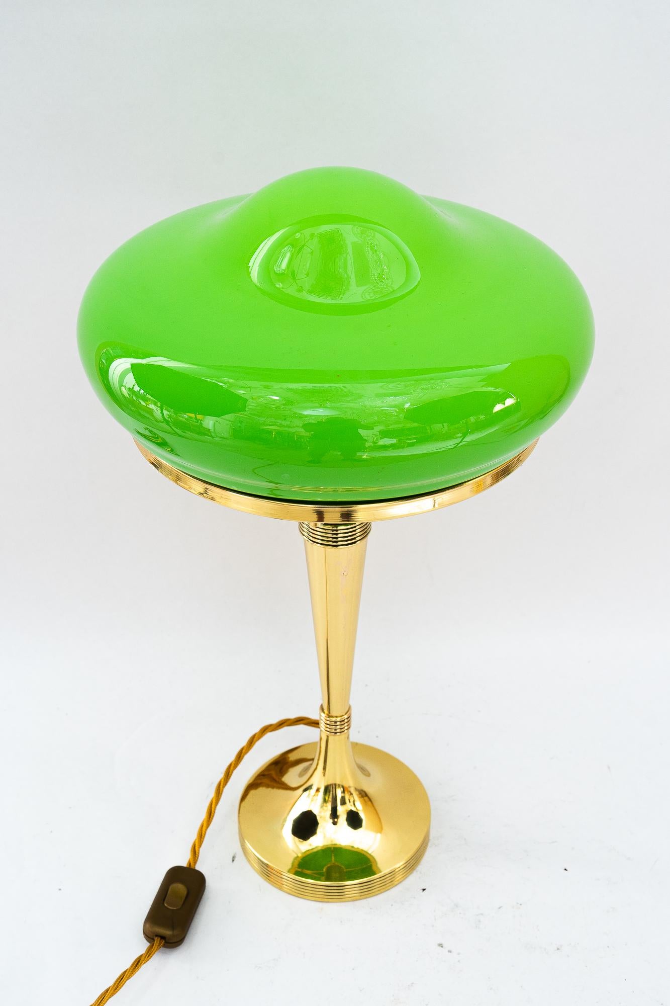 Art Deco Table lamp with original glass shade vienna around 1920s
Brass polished and stove enameled