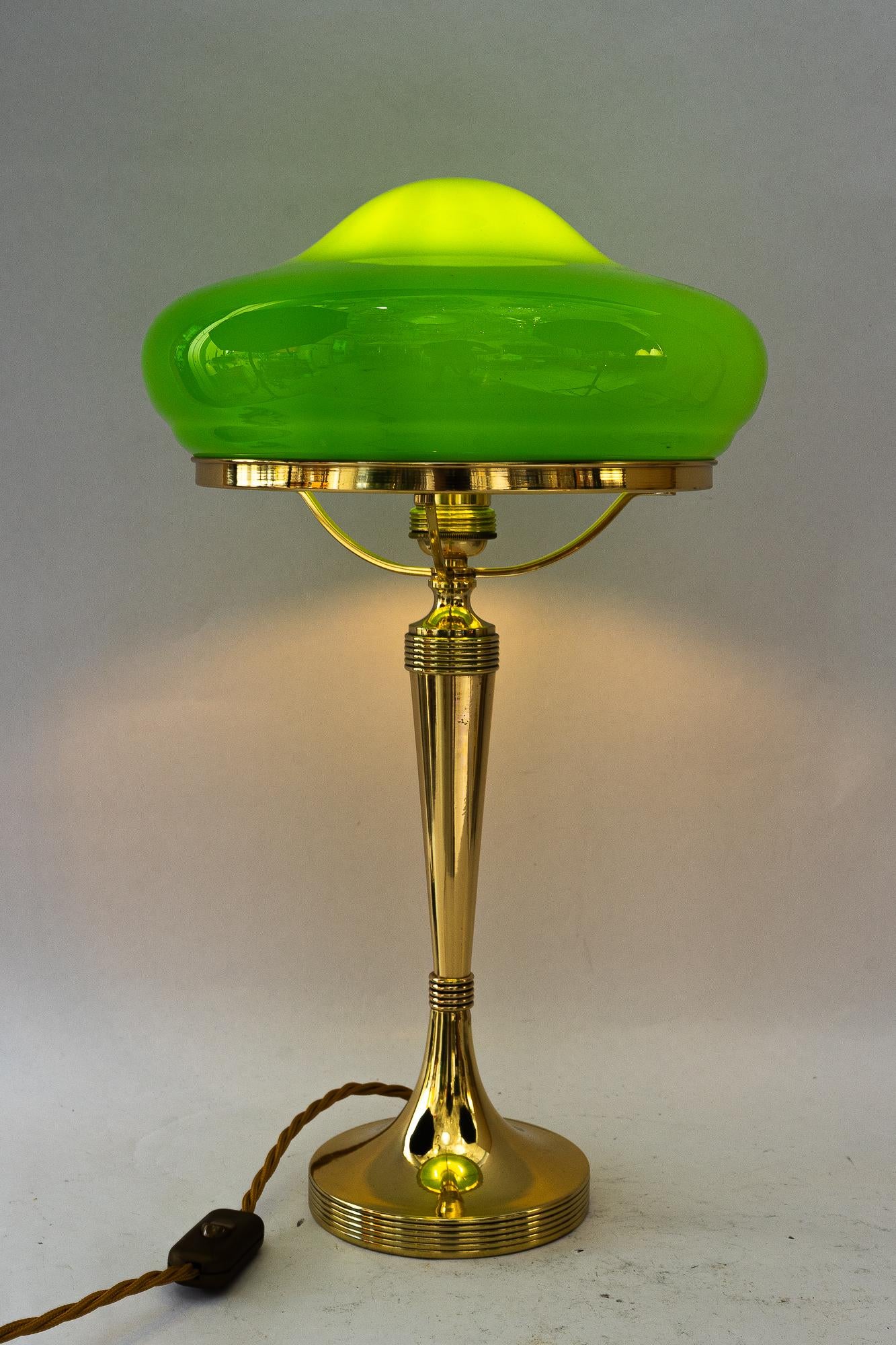 Brass Art Deco Table lamp with original glass shade vienna around 1920s For Sale