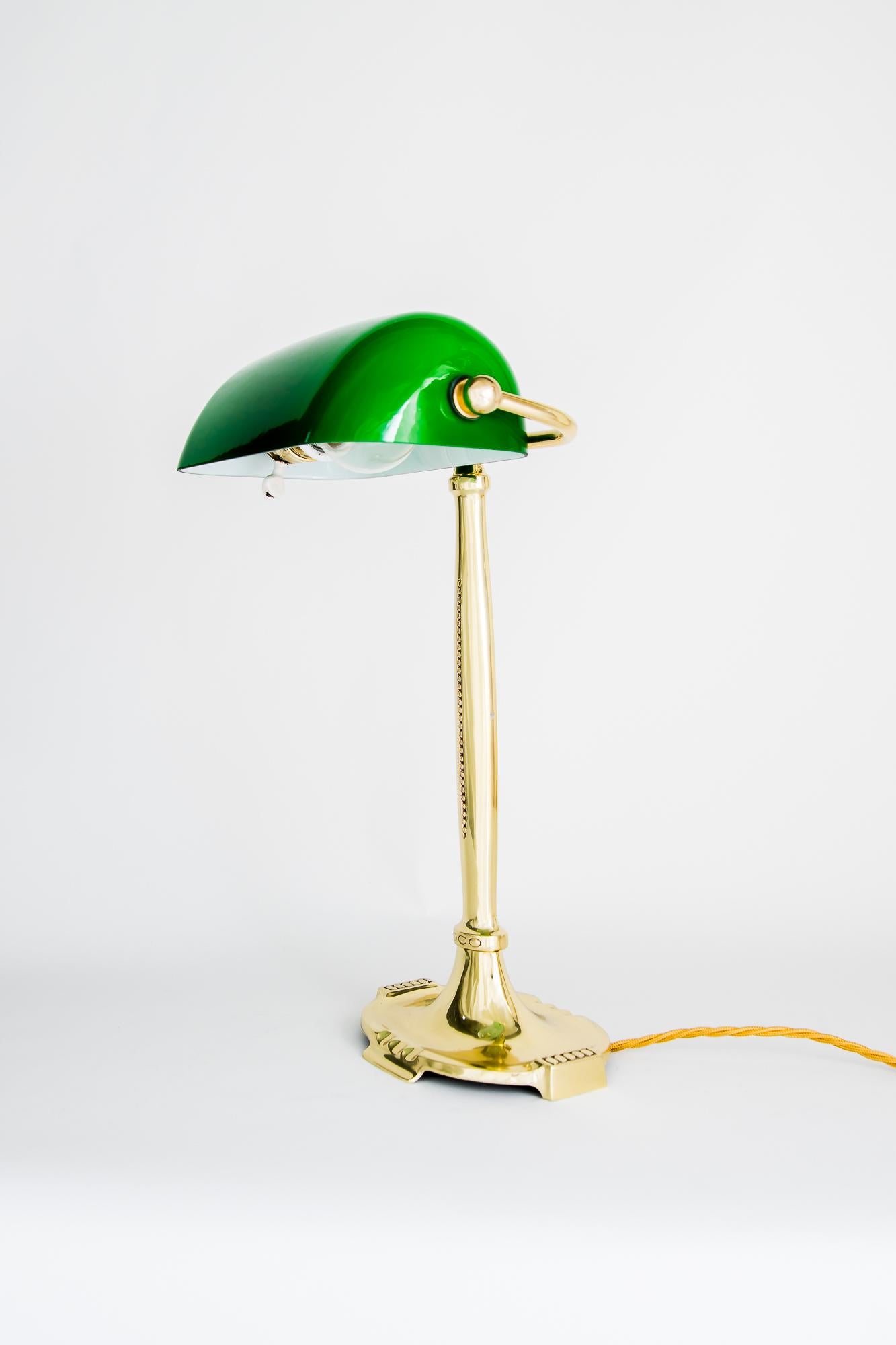 Art Deco table lamp with original green shade, vienna, around 1920s
Polished and stove enamelled
New rewired.