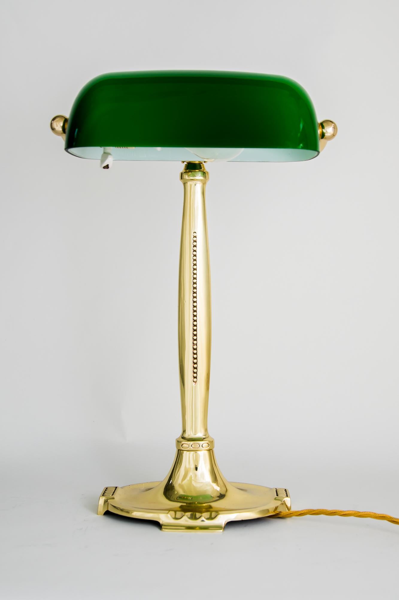 Austrian Art Deco Table Lamp with Original Green Shade, Vienna, Around 1920s