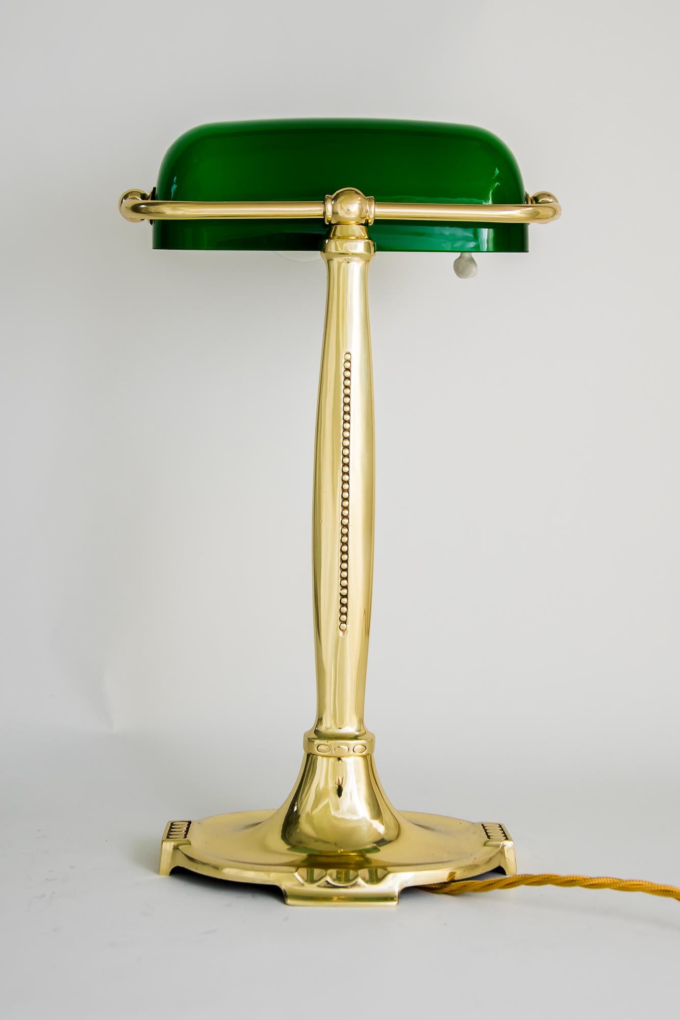 Lacquered Art Deco Table Lamp with Original Green Shade, Vienna, Around 1920s