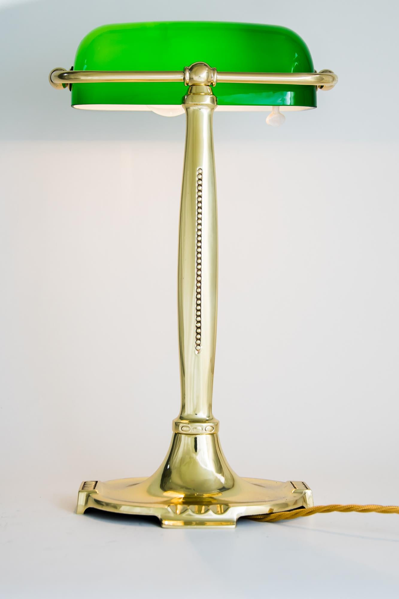 Art Deco Table Lamp with Original Green Shade, Vienna, Around 1920s In Good Condition In Wien, AT