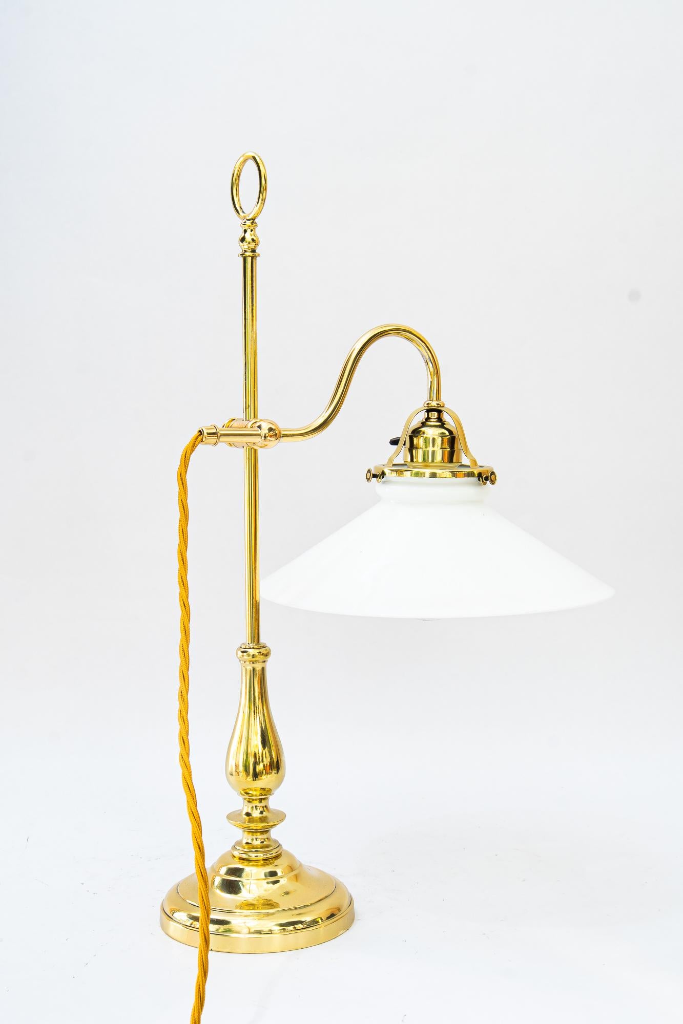 Lacquered Art Deco Table lamp with original opal glass shade vienna around 1920s For Sale