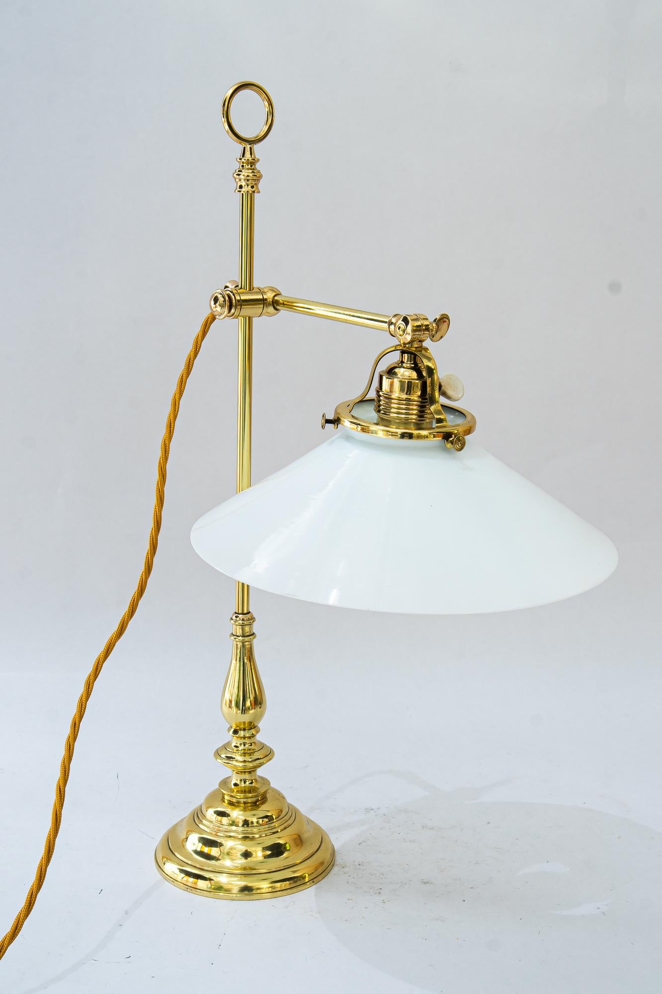 Lacquered Art Deco Table lamp with original opal glass shade vienna around 1920s For Sale