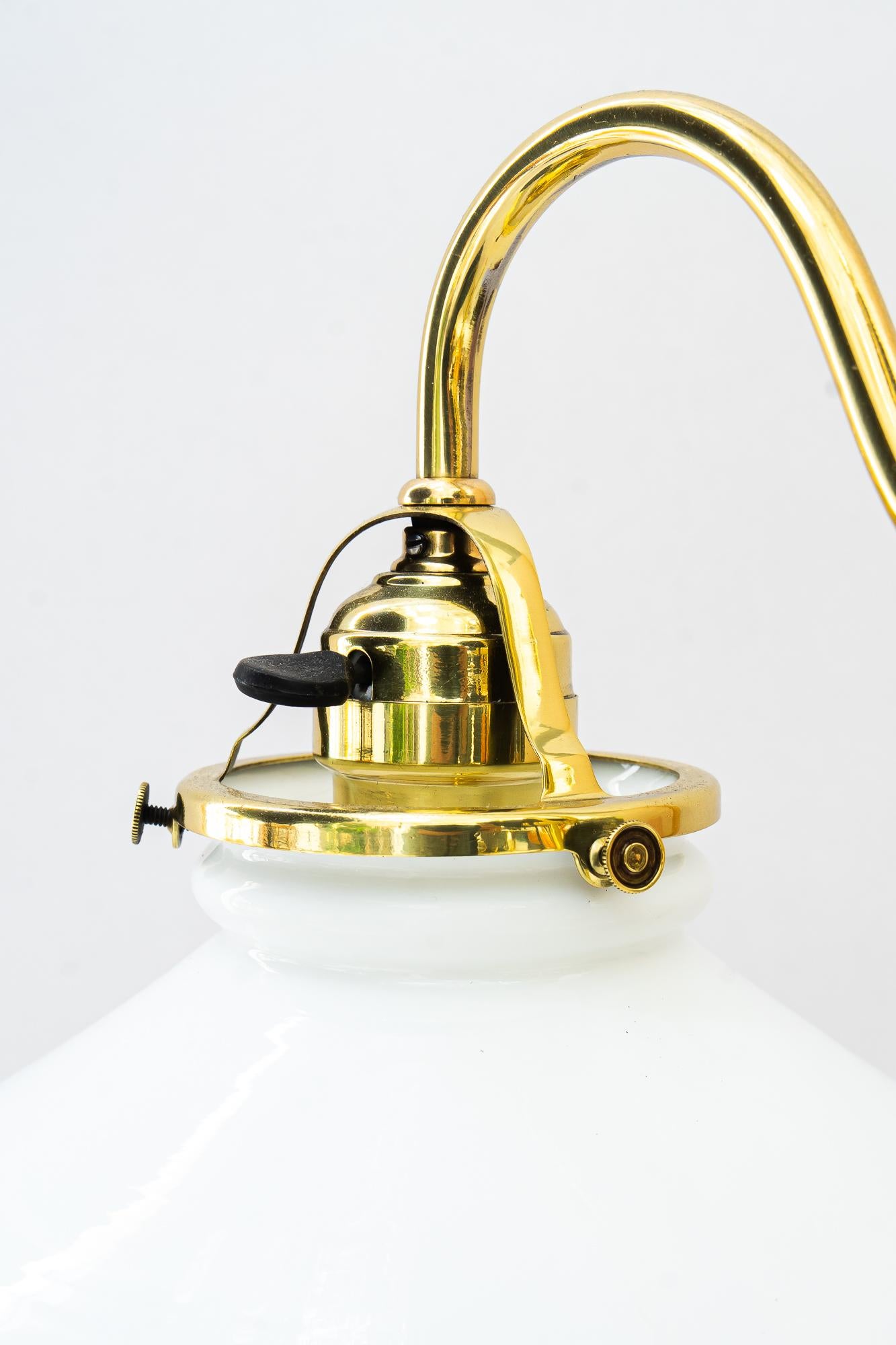 Brass Art Deco Table lamp with original opal glass shade vienna around 1920s For Sale