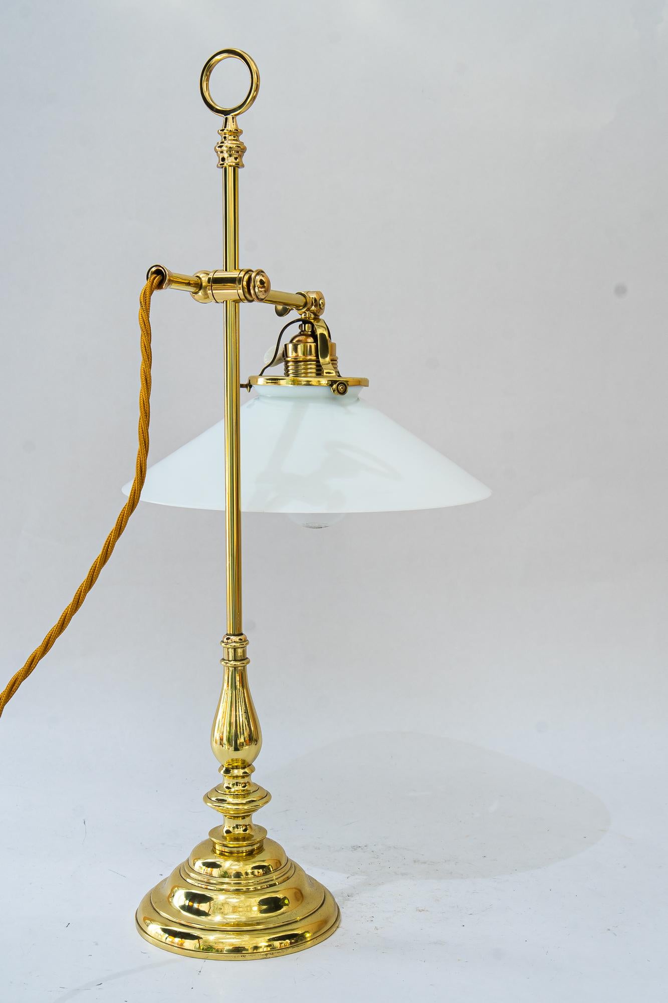 Brass Art Deco Table lamp with original opal glass shade vienna around 1920s For Sale