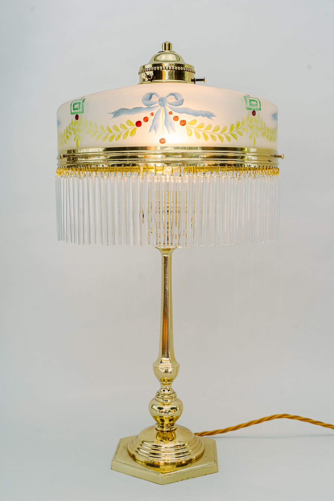 Art Deco Table Lamp with Original Painted Glass Shade Vienna Around 1920s For Sale 4