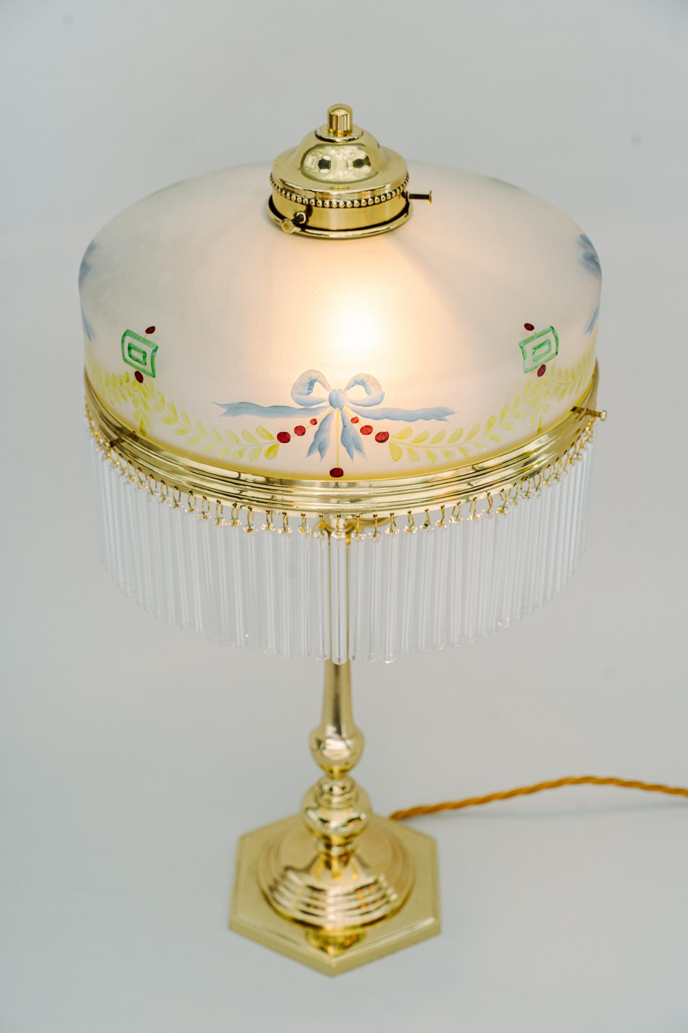 Art Deco Table Lamp with Original Painted Glass Shade Vienna Around 1920s For Sale 5