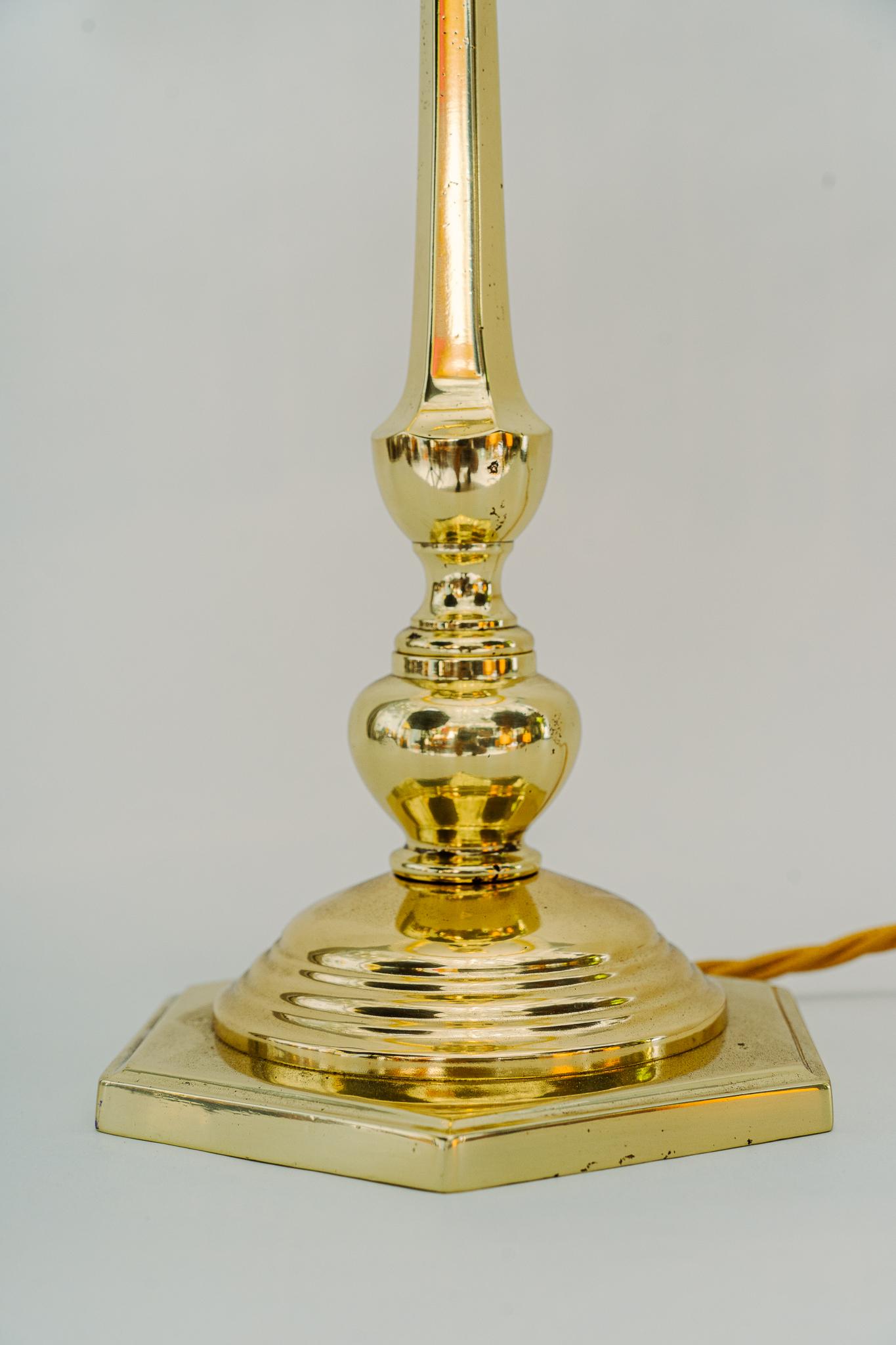 Art Deco Table Lamp with Original Painted Glass Shade Vienna Around 1920s For Sale 7