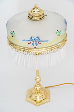 Art Deco Table Lamp with Original Painted Glass Shade Vienna Around 1920s