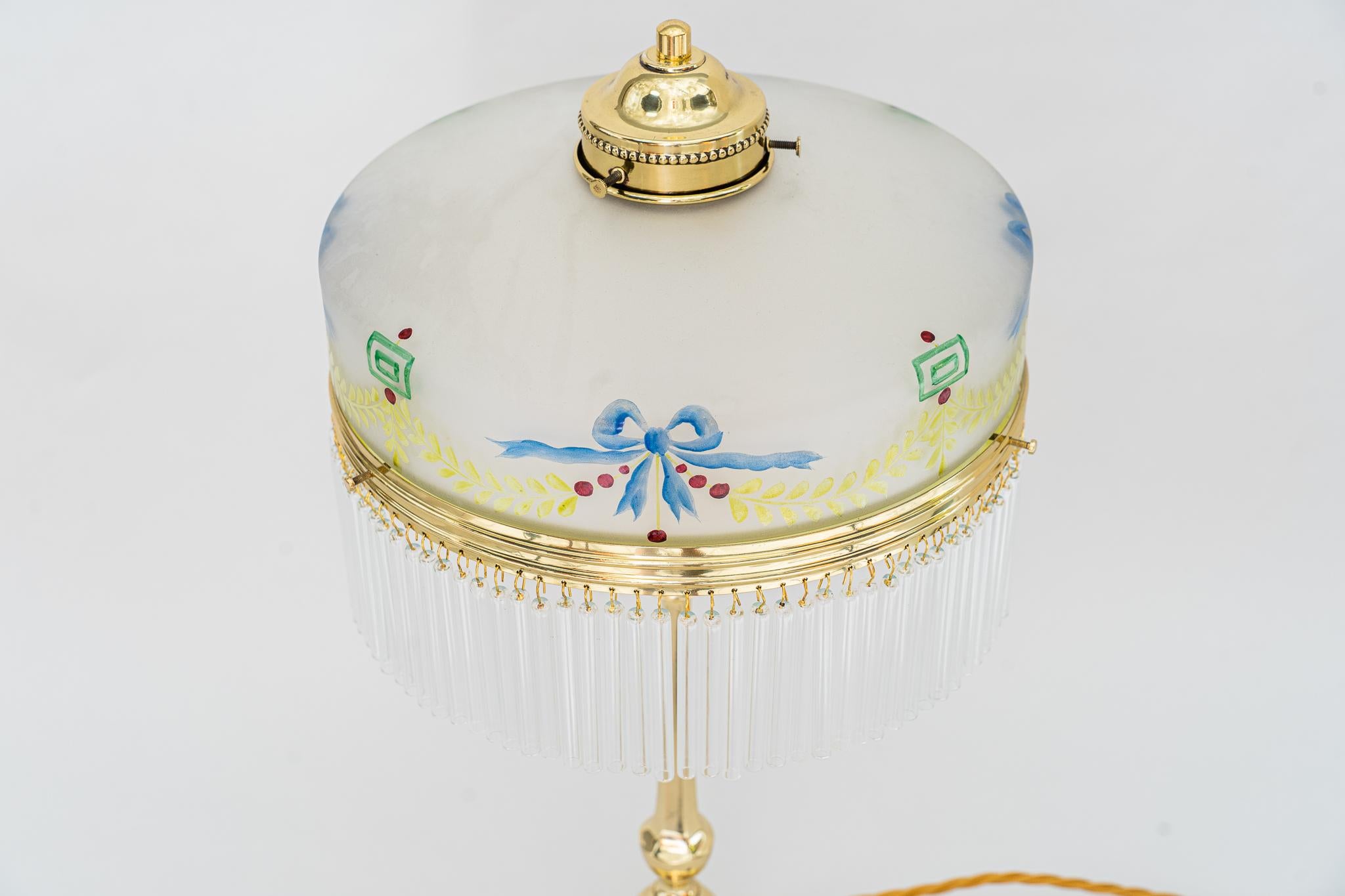 Austrian Art Deco Table Lamp with Original Painted Glass Shade Vienna Around 1920s For Sale