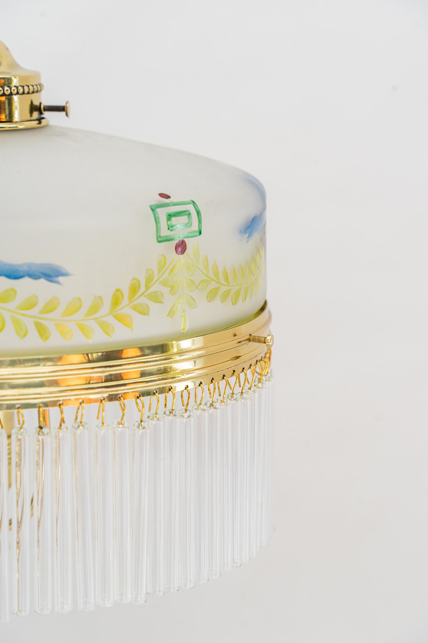 Art-déco-Tischlampe mit original bemaltem Glasschirm Wien um 1920 (Österreichisch) im Angebot