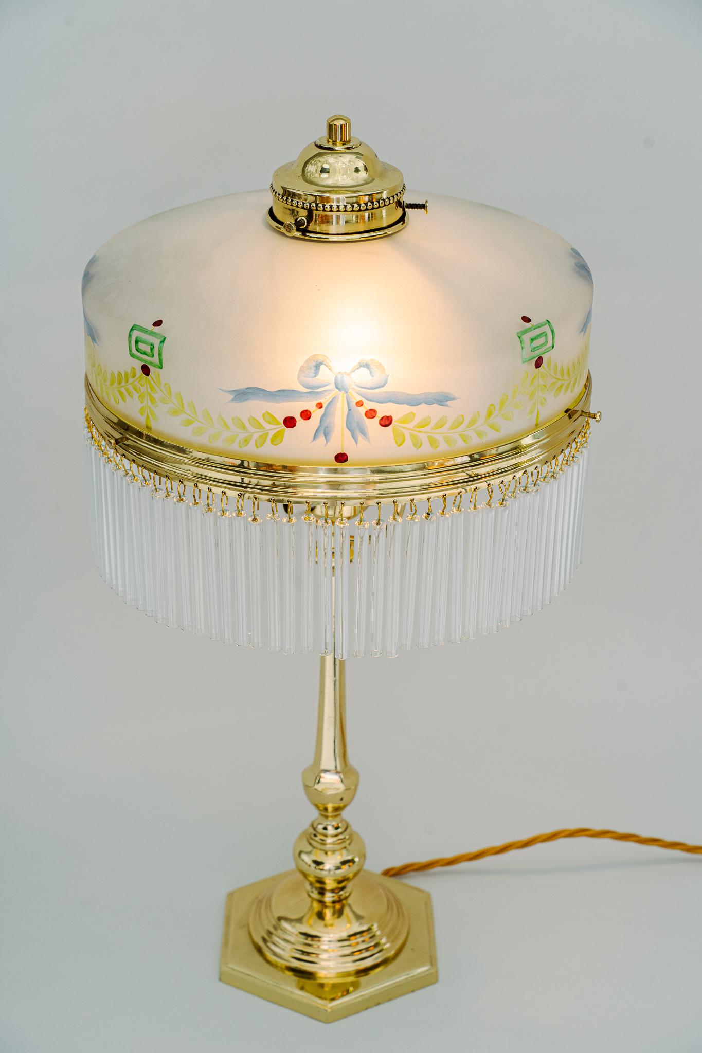 Art Deco Table Lamp with Original Painted Glass Shade Vienna Around 1920s For Sale 2