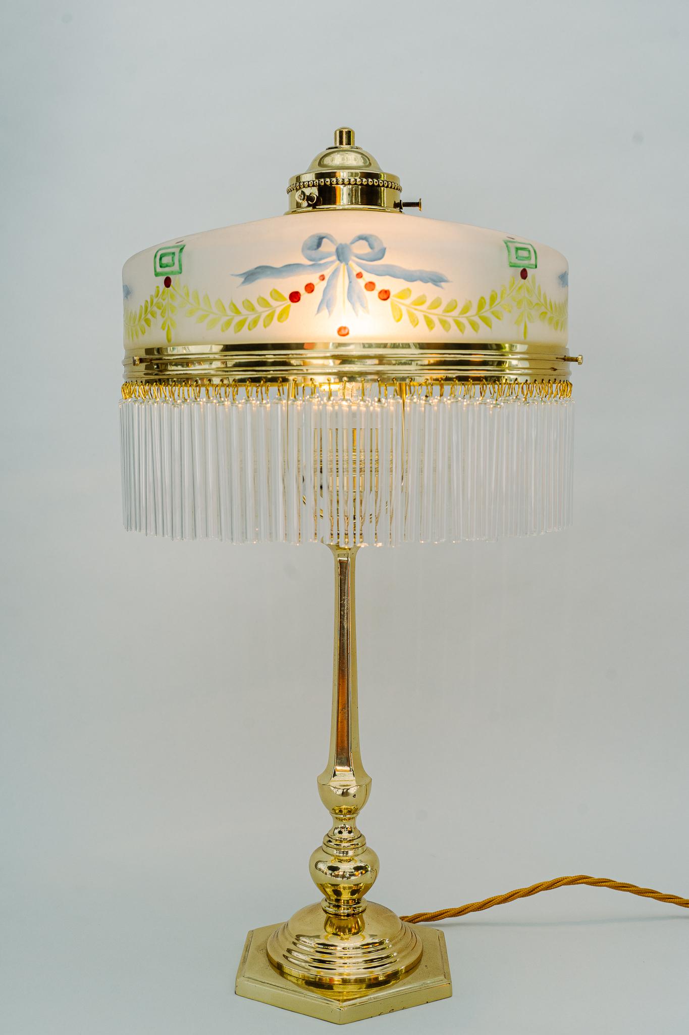 Art Deco Table Lamp with Original Painted Glass Shade Vienna Around 1920s For Sale 3