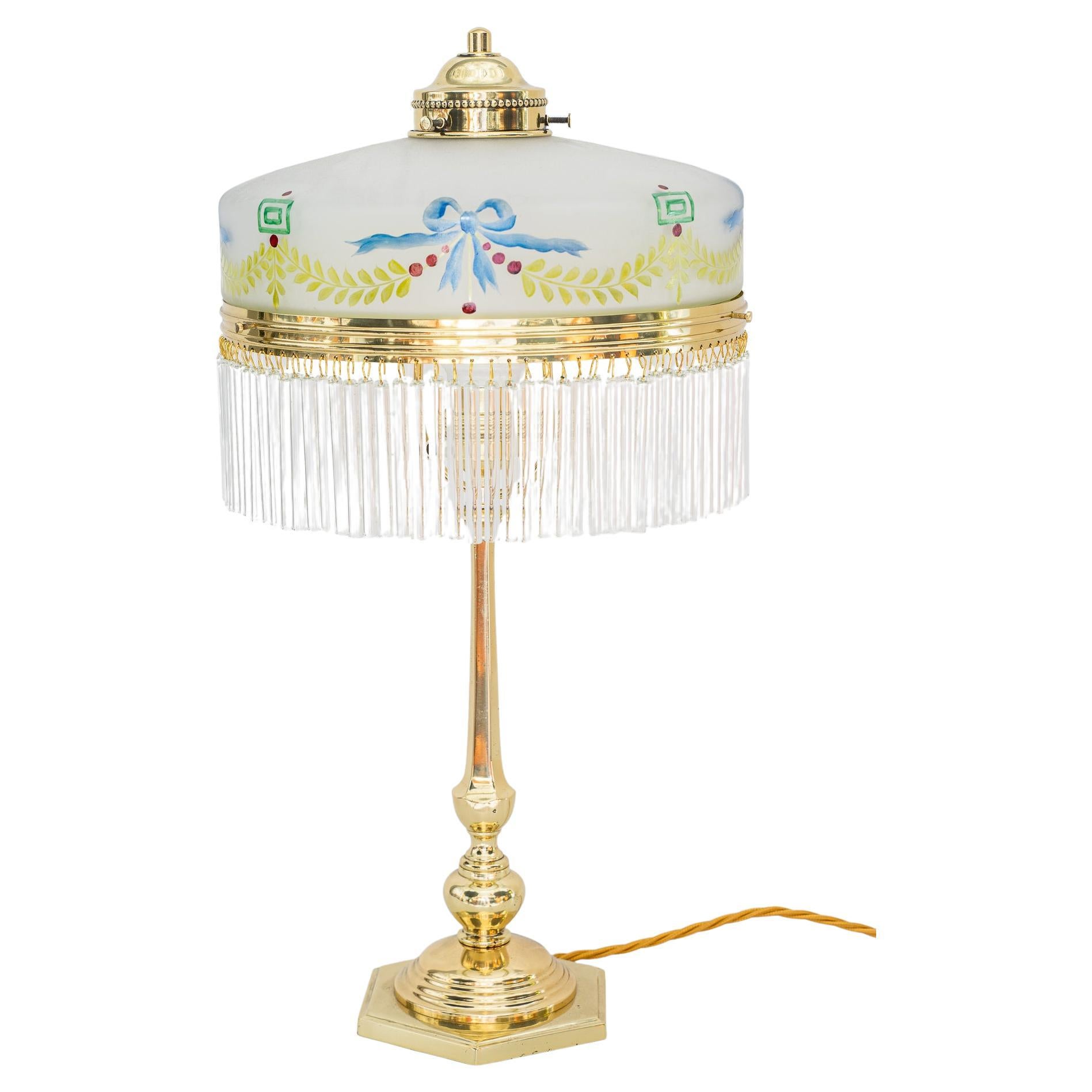 Art Deco Table Lamp with Original Painted Glass Shade Vienna Around 1920s For Sale