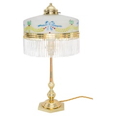Art Deco Table Lamp with Original Painted Glass Shade Vienna Around 1920s