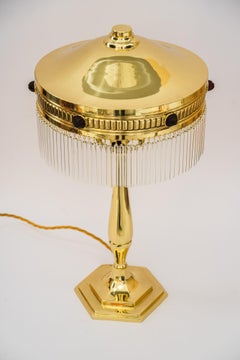 Art Deco Table lamp  with red opaline glass stones vienna around 1920s