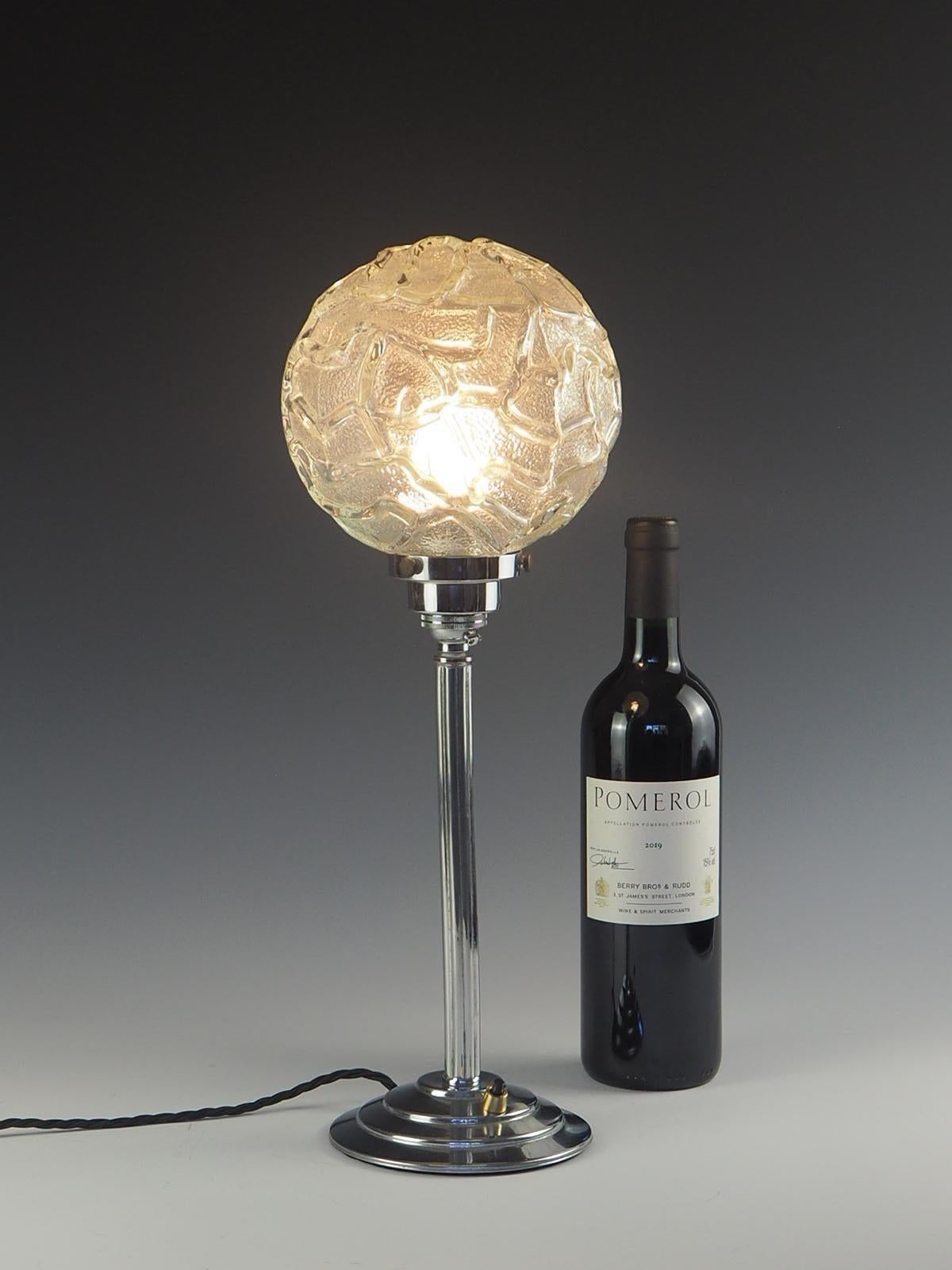 British Art Deco Table Lamp with Rippled Glass Globe
