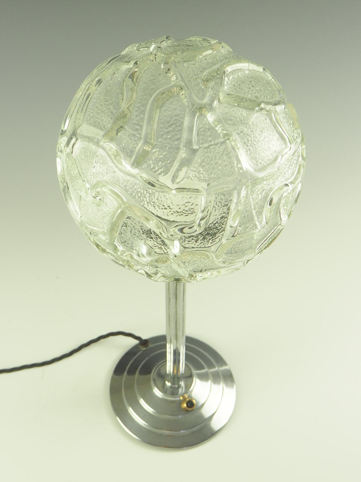 Art Deco Table Lamp with Rippled Glass Globe 1
