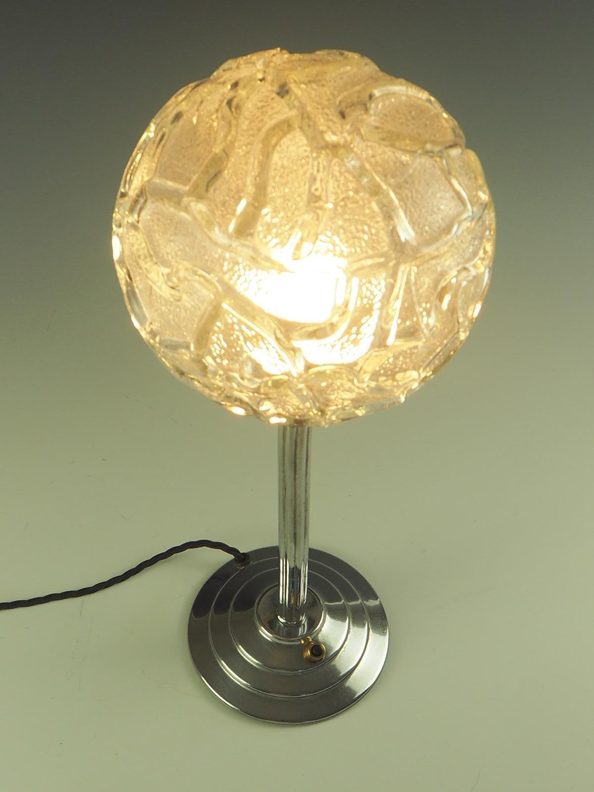Art Deco Table Lamp with Rippled Glass Globe 2