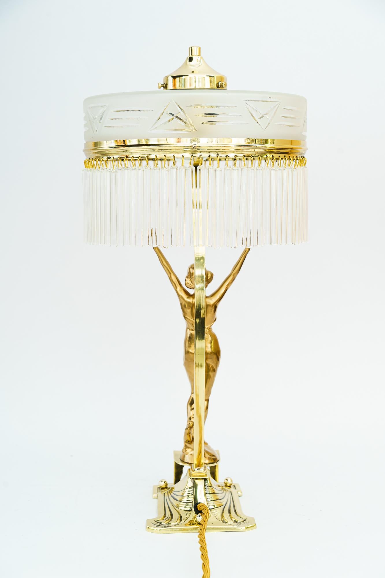 Art Deco Table lamp with tin figurine and glass shade vienna around 1920s For Sale 3