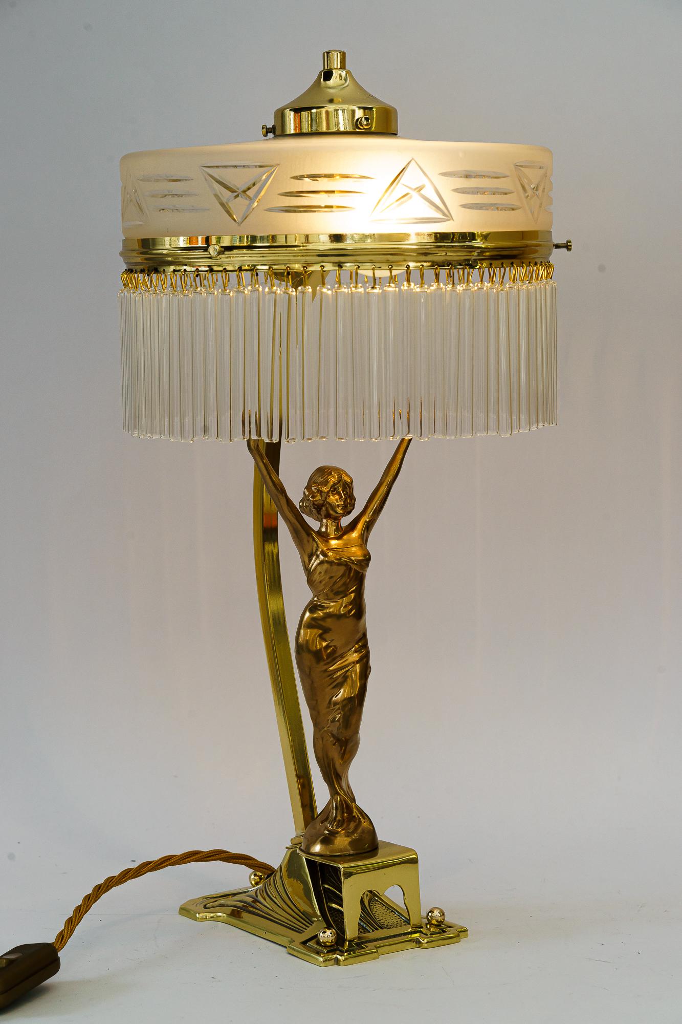 Art Deco Table lamp with tin figurine and glass shade vienna around 1920s For Sale 4