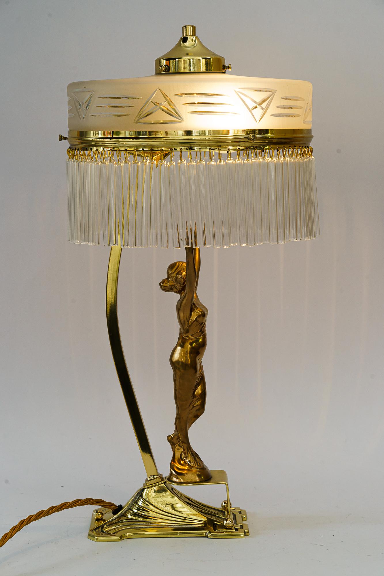 Art Deco Table lamp with tin figurine and glass shade vienna around 1920s For Sale 5