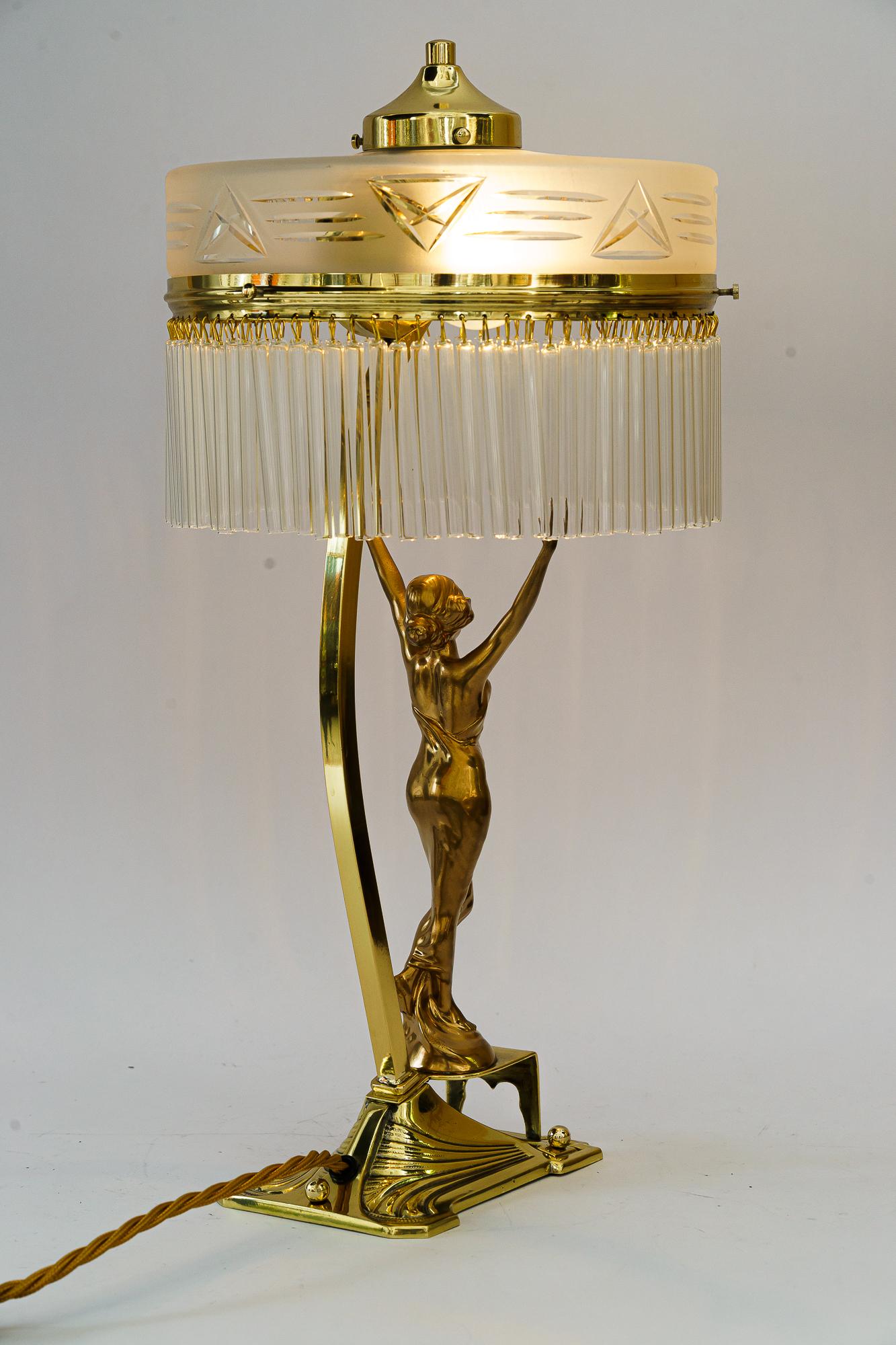 Art Deco Table lamp with tin figurine and glass shade vienna around 1920s For Sale 6