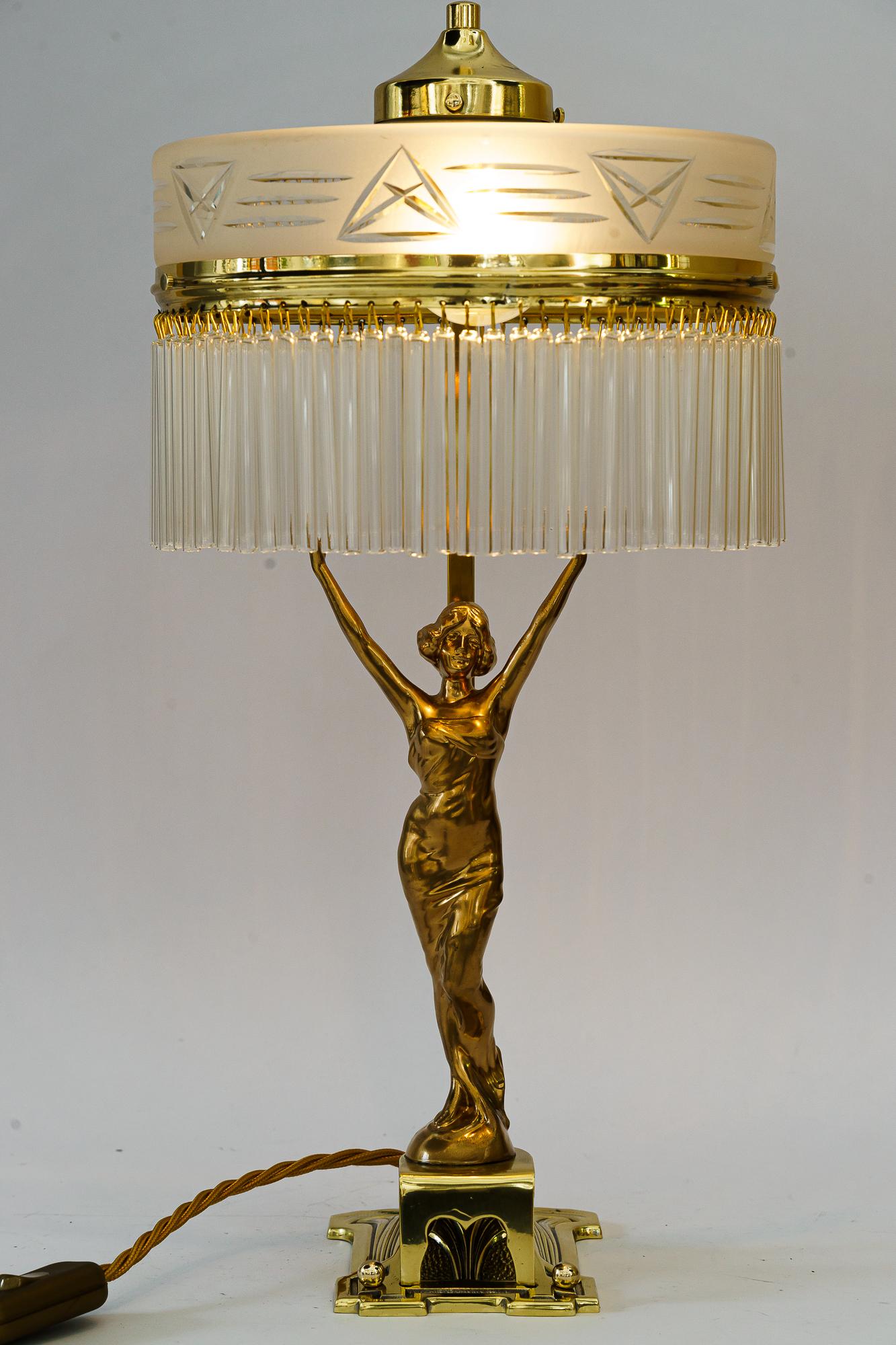 Art Deco Table lamp with tin figurine and glass shade vienna around 1920s For Sale 7