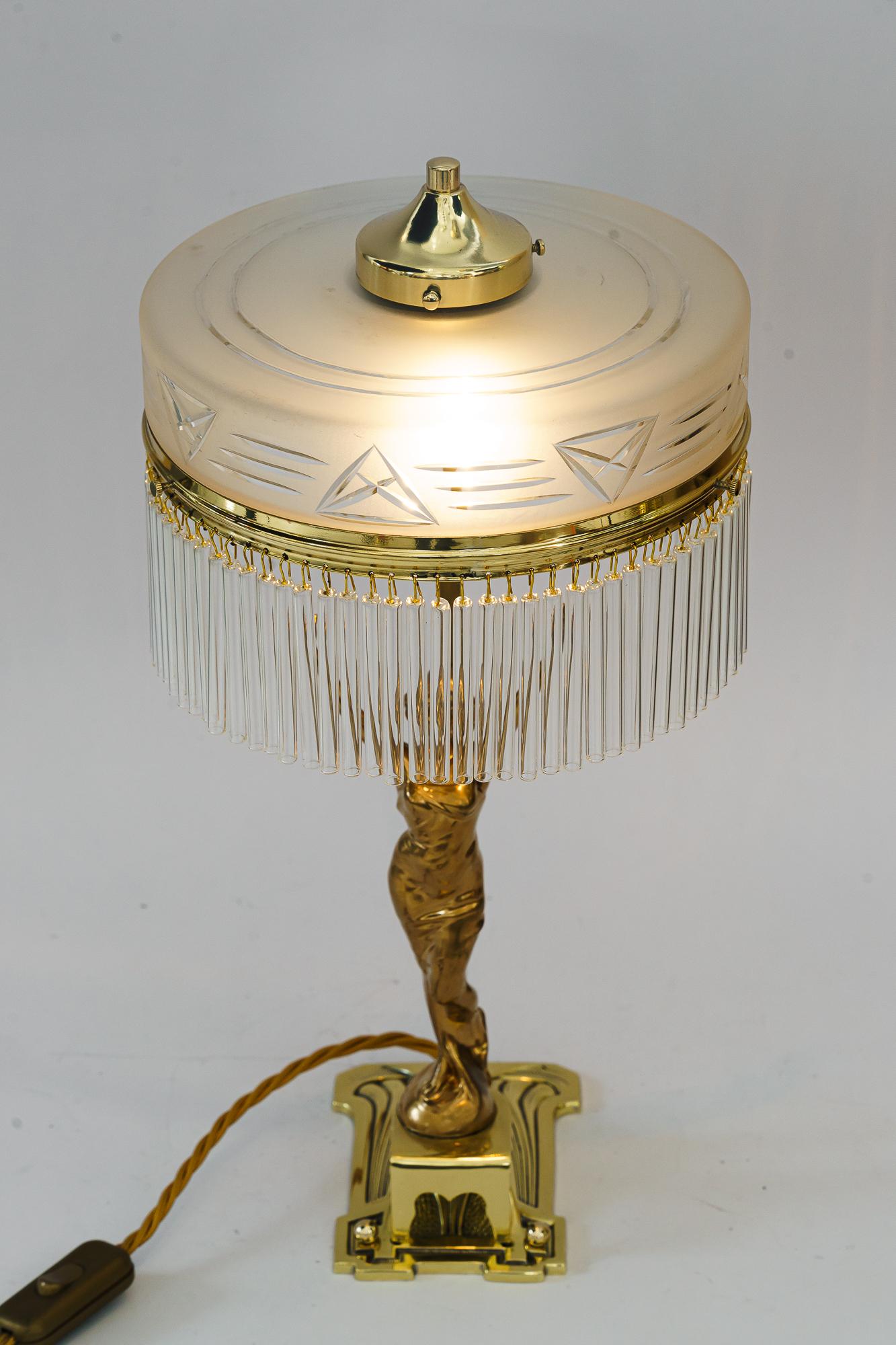 Art Deco Table lamp with tin figurine and glass shade vienna around 1920s For Sale 8