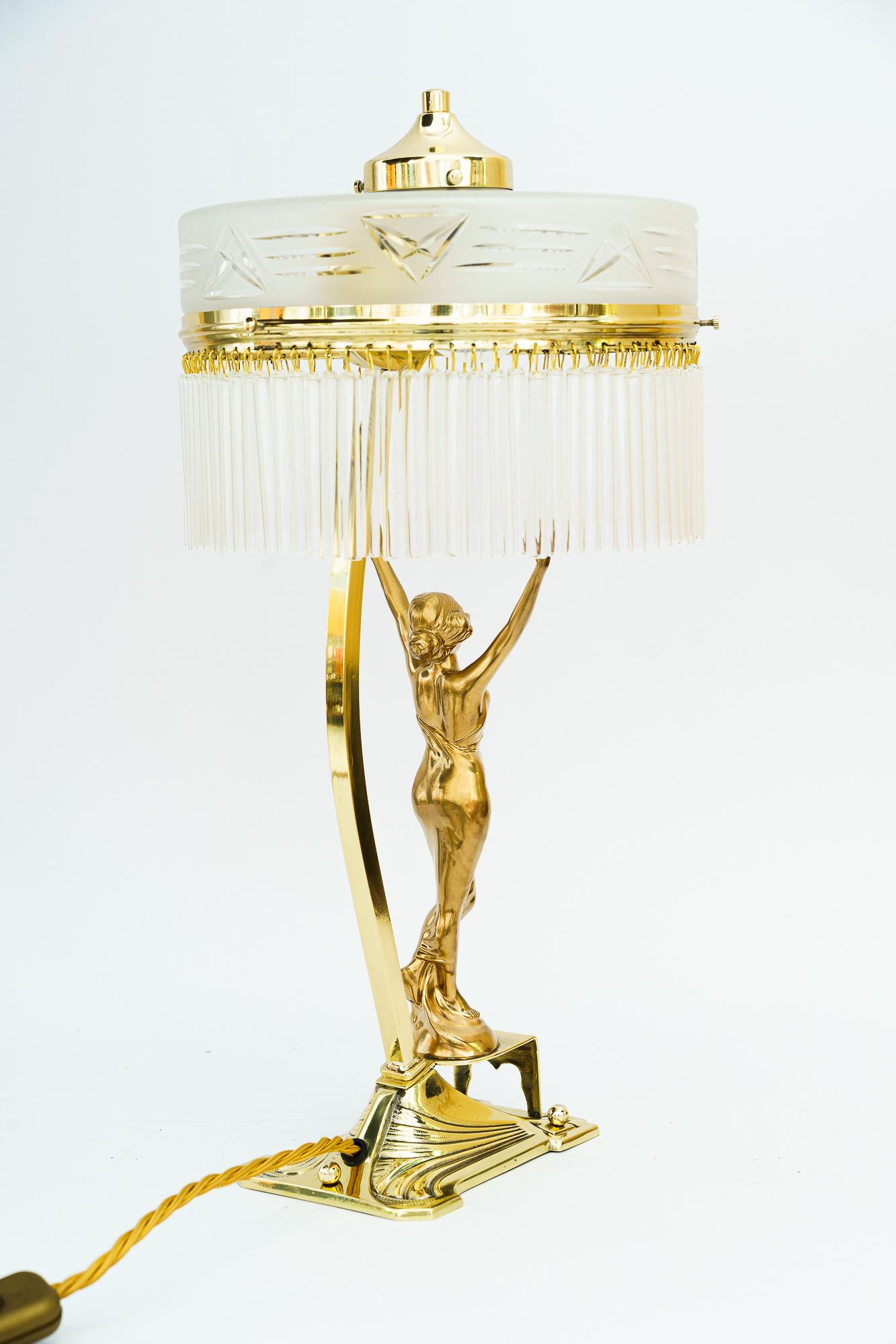 Art Deco Table lamp with tin figurine and glass shade vienna around 1920s For Sale 2