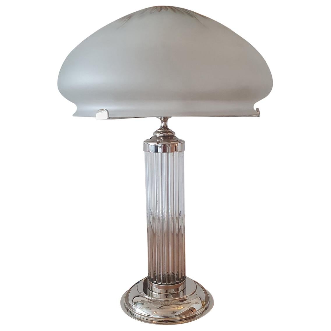 Art Deco Table Lamp with Vintage Sanded Glass For Sale